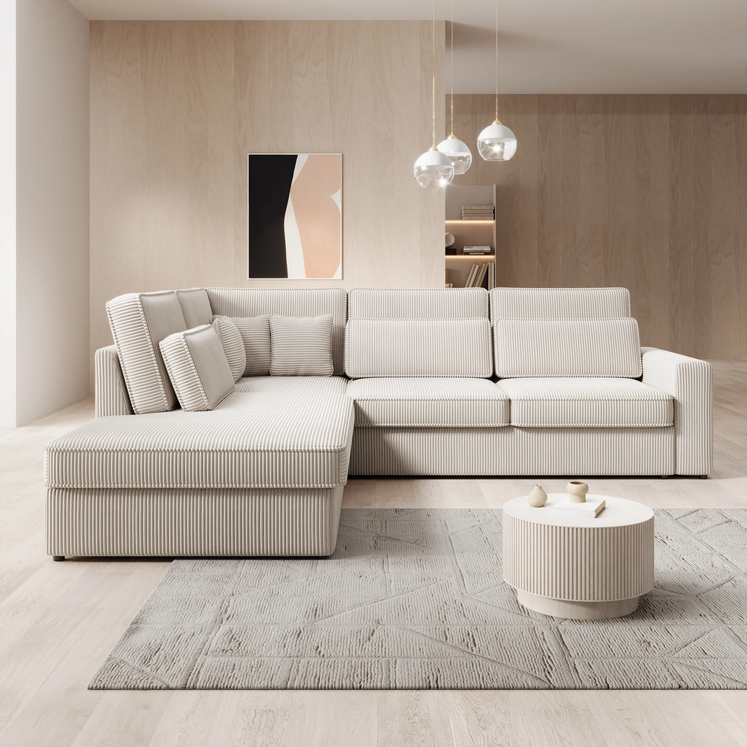 Montore - Hoekbank 5-zits met chaise longue - Ribstof beige - Links - Image 2