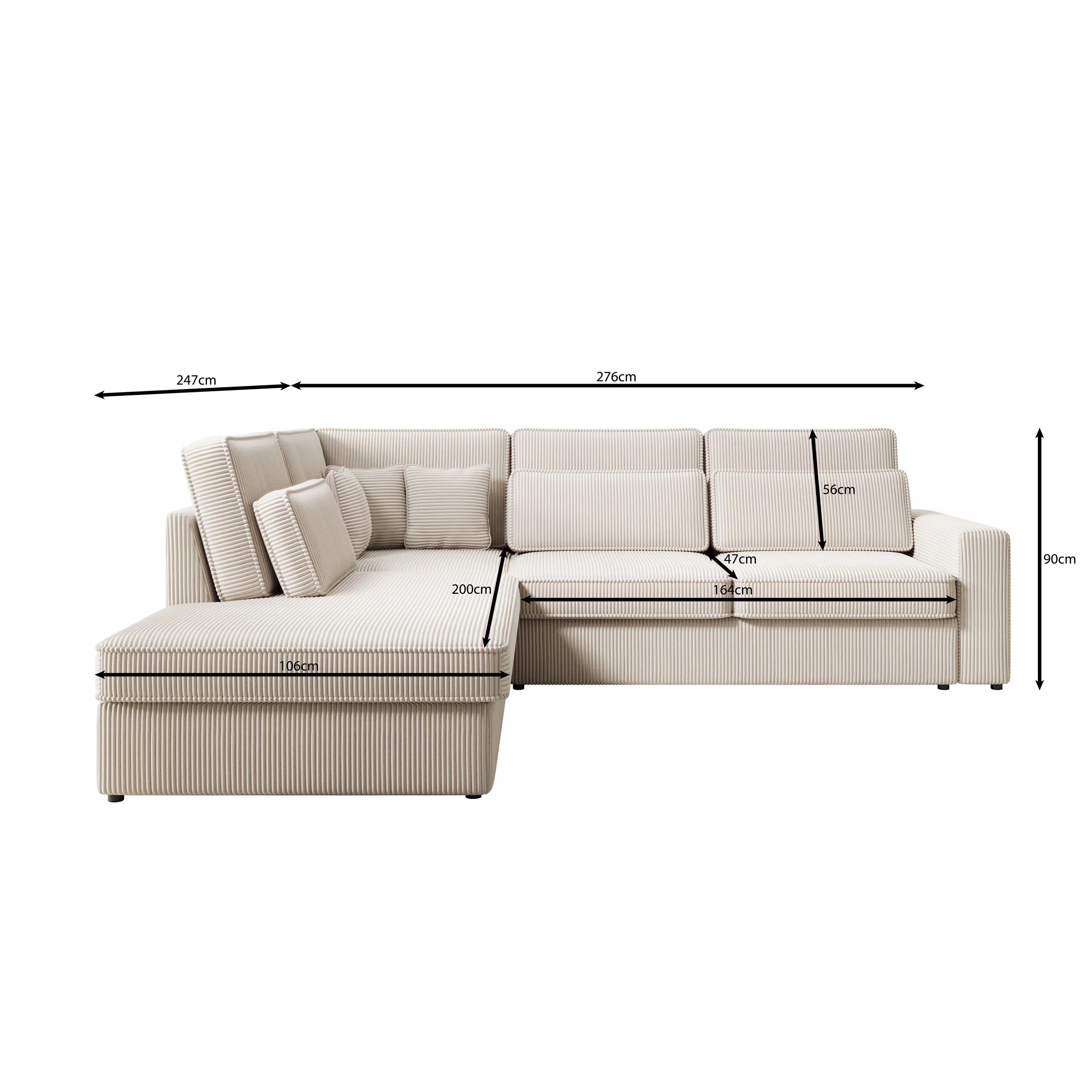 Montore - Hoekbank 5-zits met chaise longue - Ribstof beige - Links - Image 4