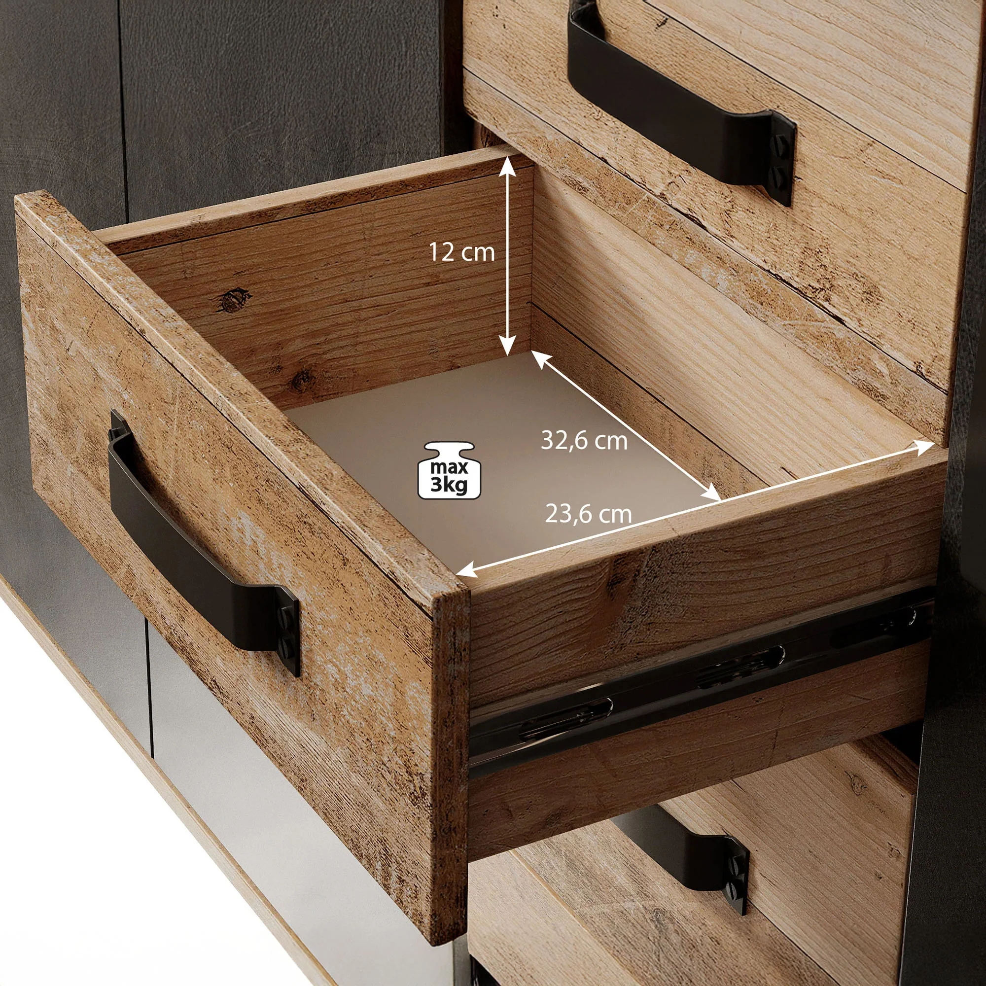 Montreal - Dressoir - Grijs/old wood - 160x32x83 cm - Image 5