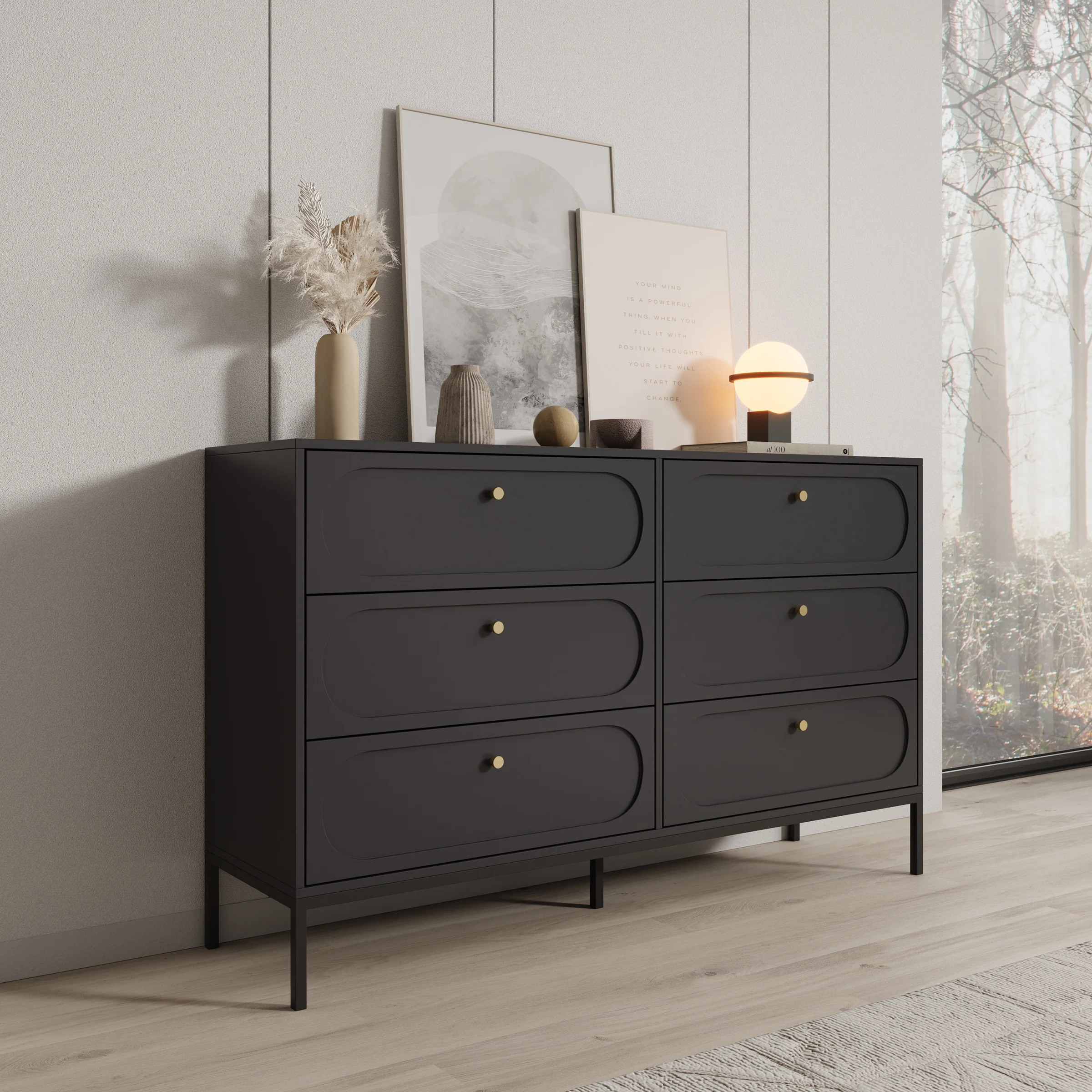 Montserrat - Ladekast 6 lades - Zwart - 150x40x92 cm