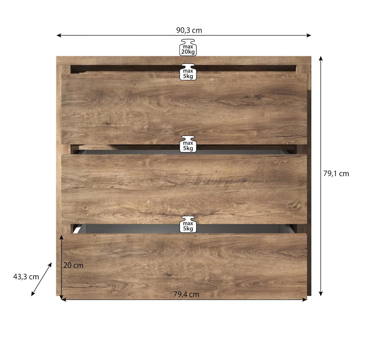 Monaco - Dressoir - Eiken/grijs - 90x43x80 cm - Image 5