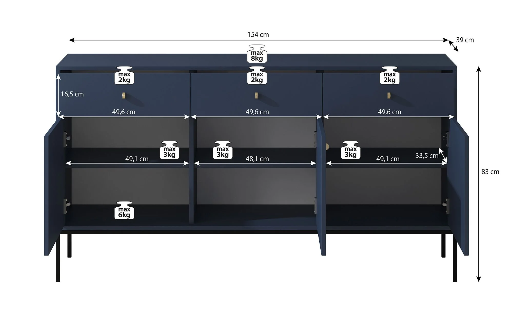 Moreno - Dressoir - Blauw - 154x39x83 cm - Image 5
