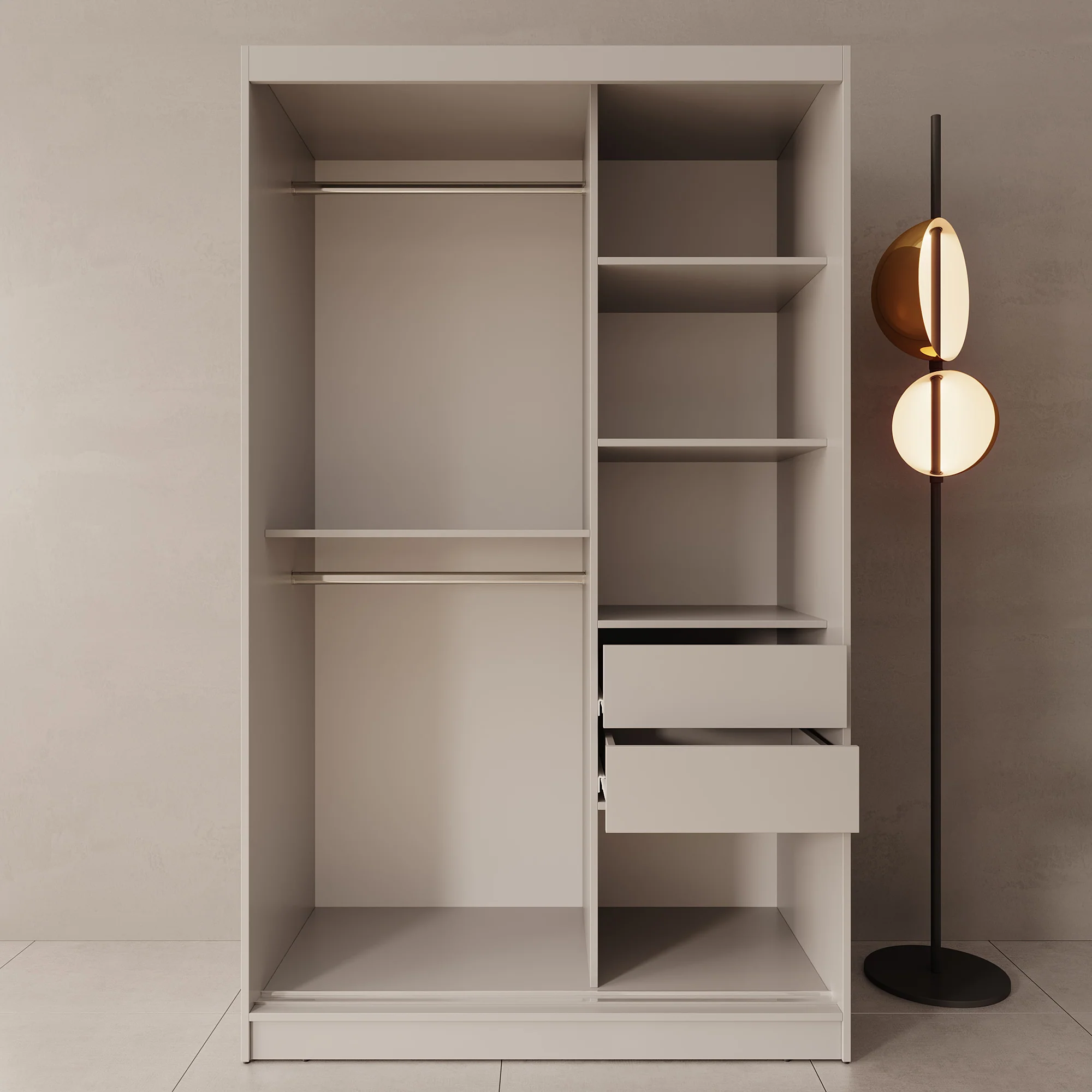 Moyo - Kledingkast met 2 schuifdeuren - Beige - 120x62x200 cm - Image 2
