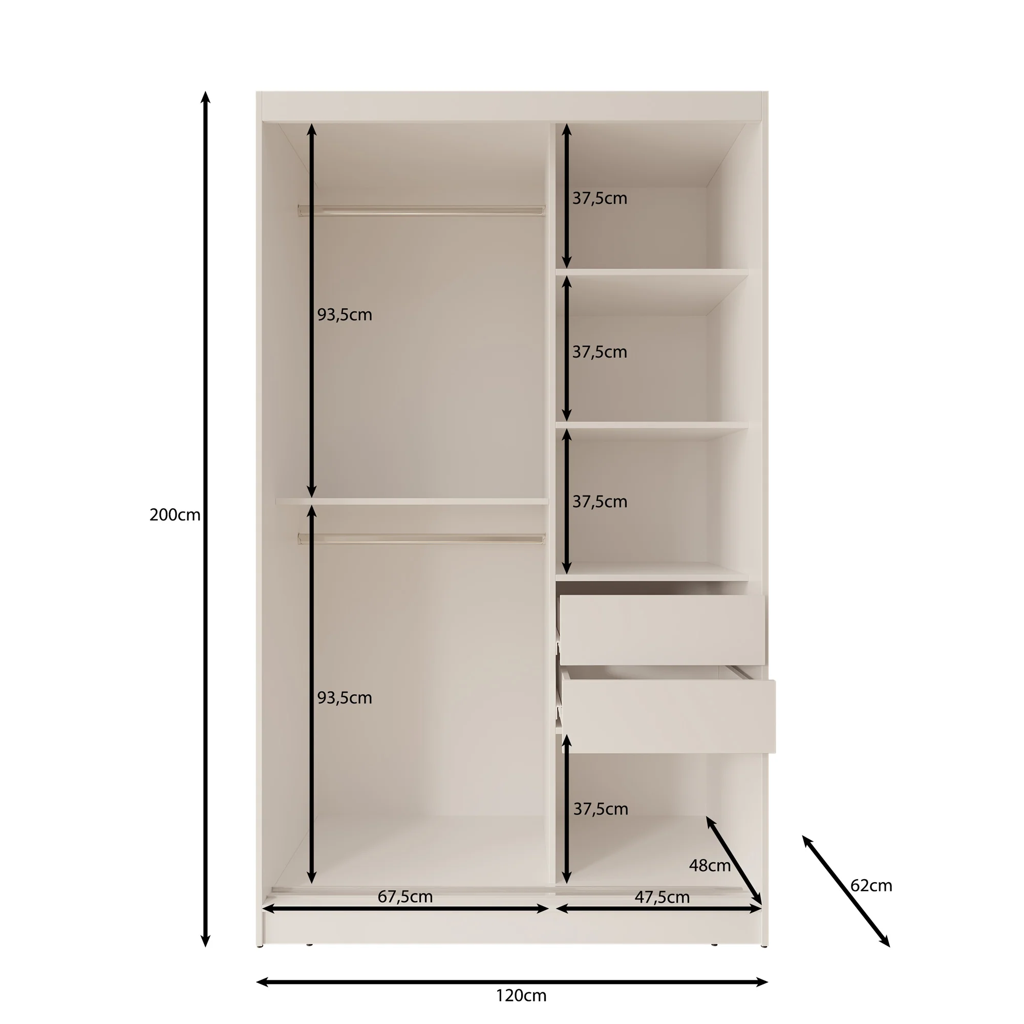 Moyo - Kledingkast met 2 schuifdeuren - Beige - 120x62x200 cm - Image 5
