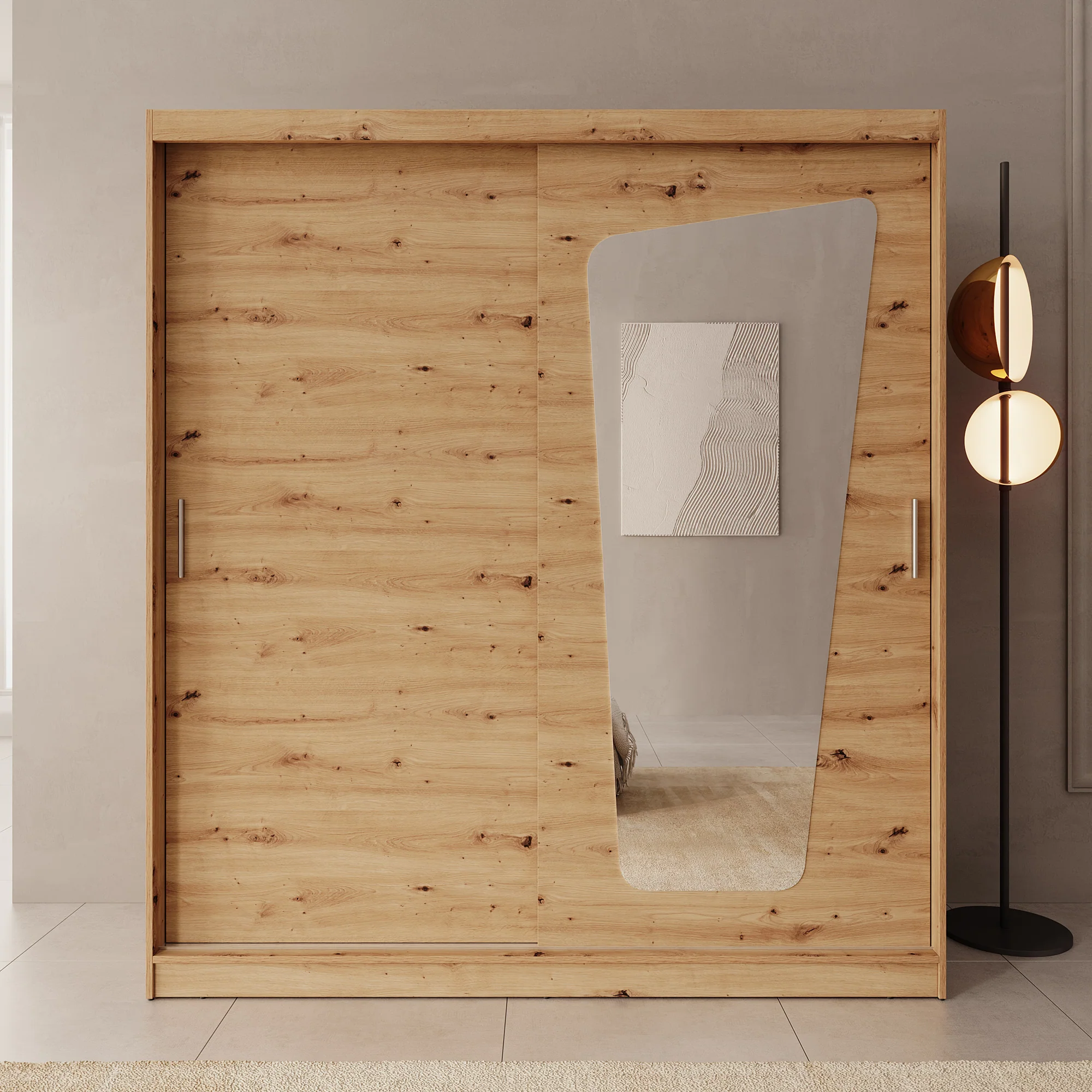 Moyo - Kledingkast met 2 schuifdeuren - Eikenpatroon - 180x62x200 cm - Image 3