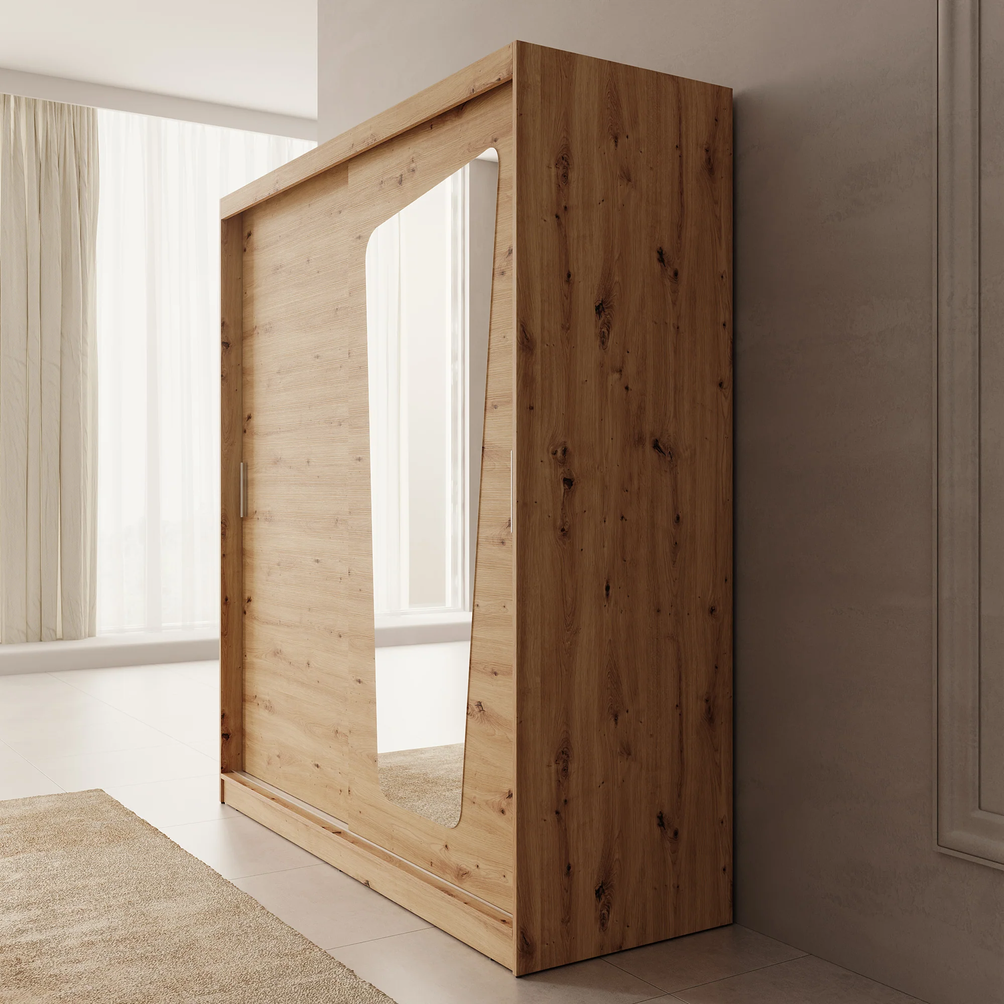 Moyo - Kledingkast met 2 schuifdeuren - Eikenpatroon - 180x62x200 cm - Image 4