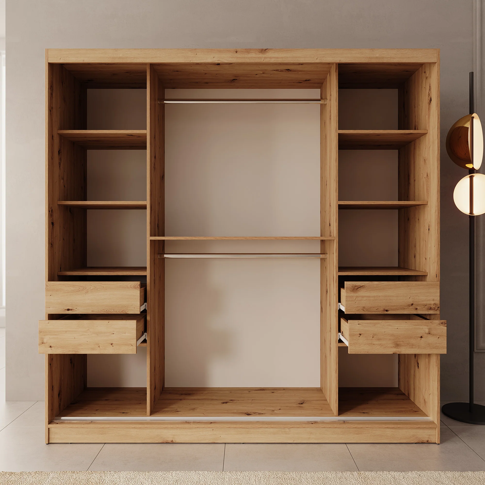 Moyo - Kledingkast met 2 schuifdeuren - Eikenpatroon - 200x62x200 cm - Image 2