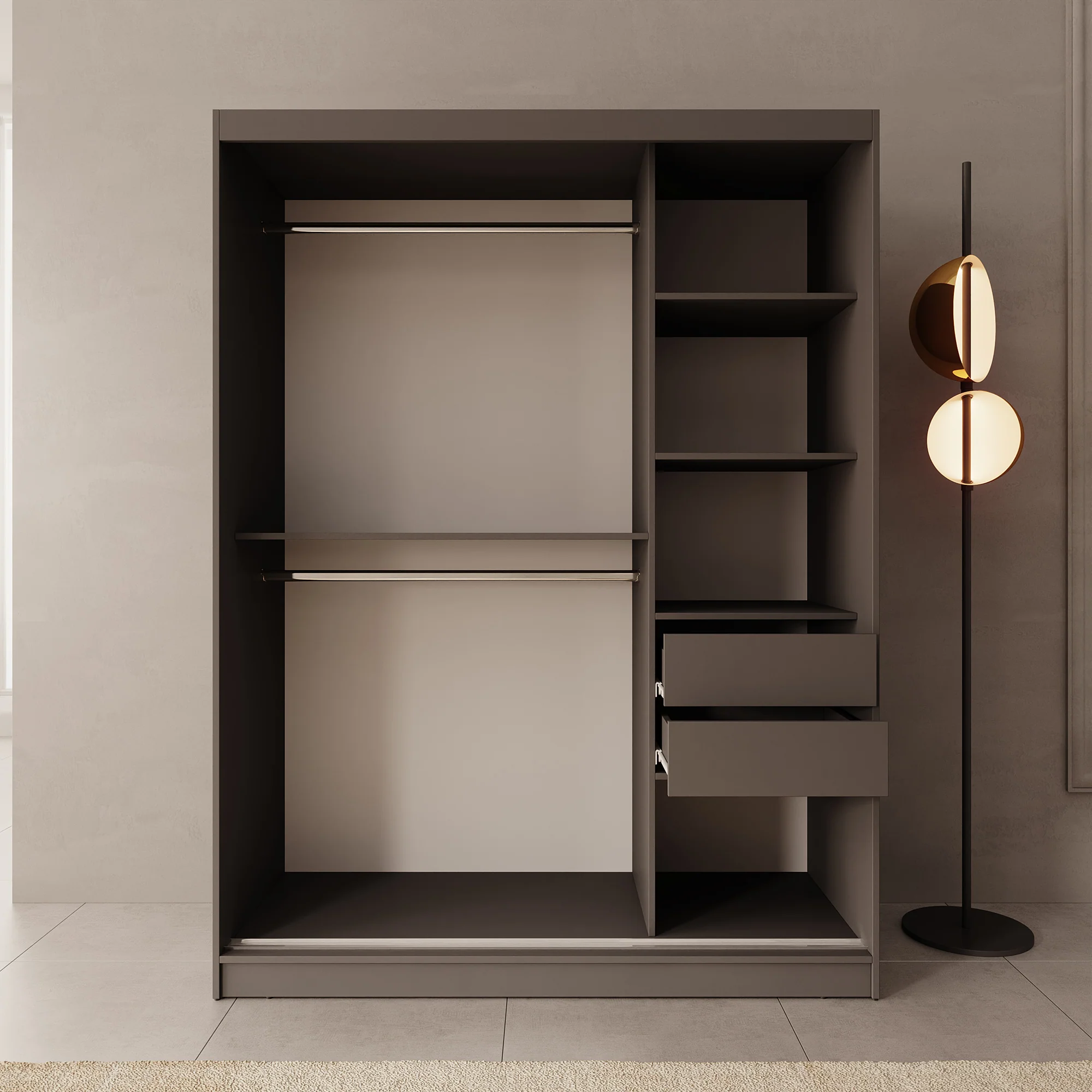 Moyo - Kledingkast met 2 schuifdeuren - Zwart - 150x62x200 cm - Image 2
