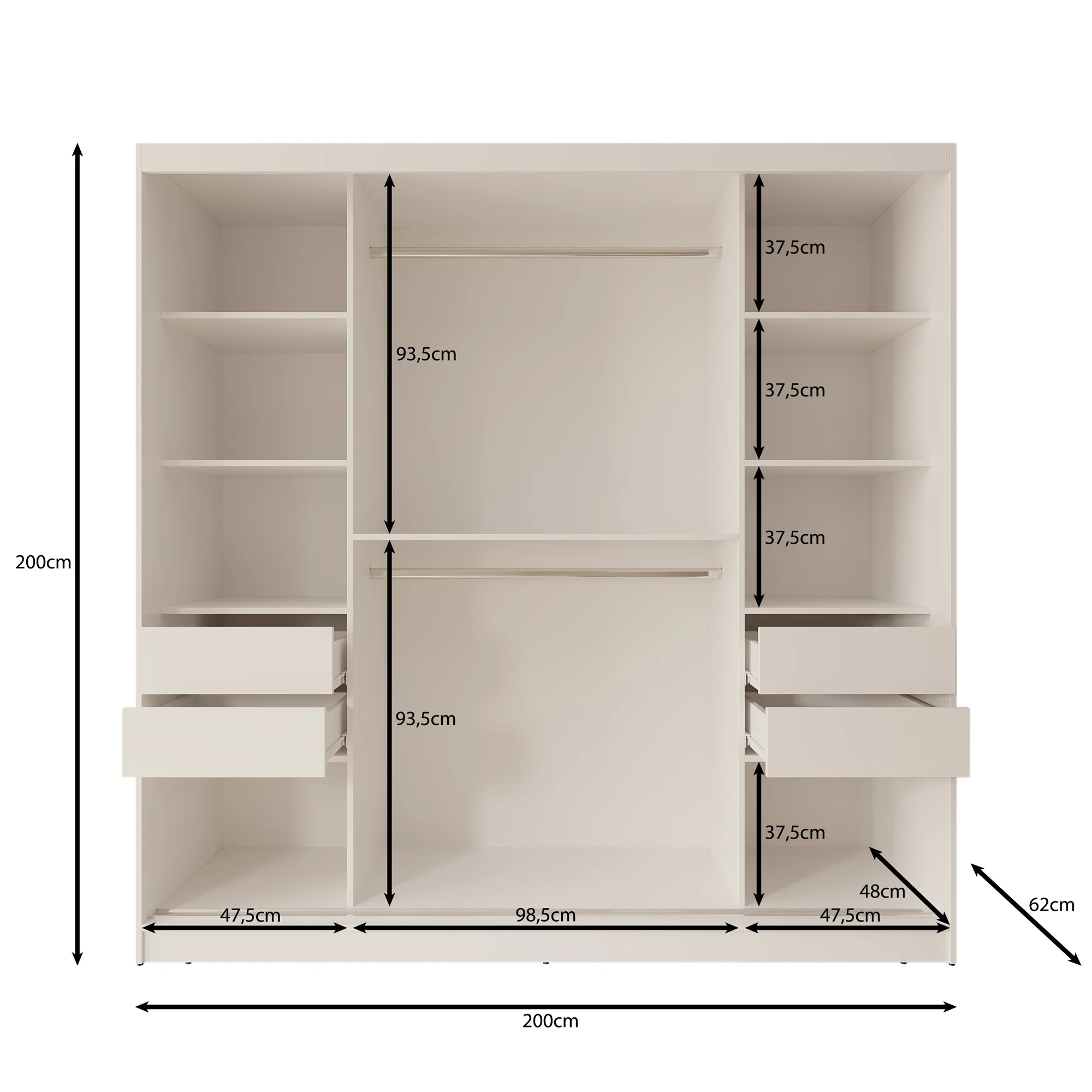 Moyo - Kledingkast met 2 schuifdeuren - Zwart - 200x62x200 cm - Image 5