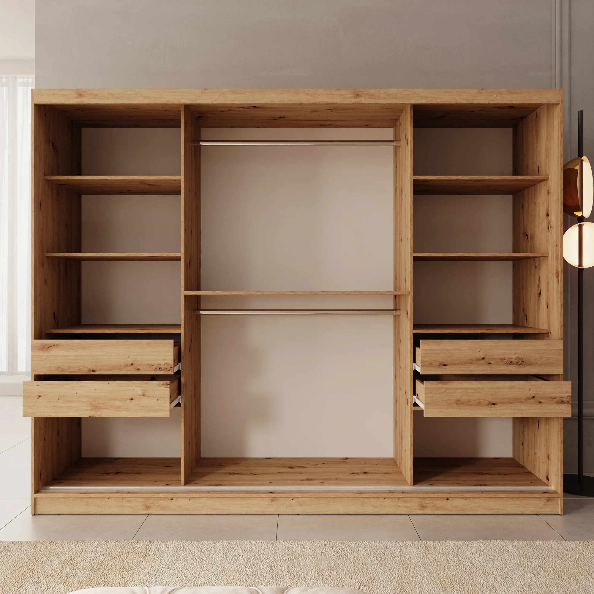 Moyo - Kledingkast met 3 schuifdeuren - Eikenpatroon - 250x62x200 cm - Image 2