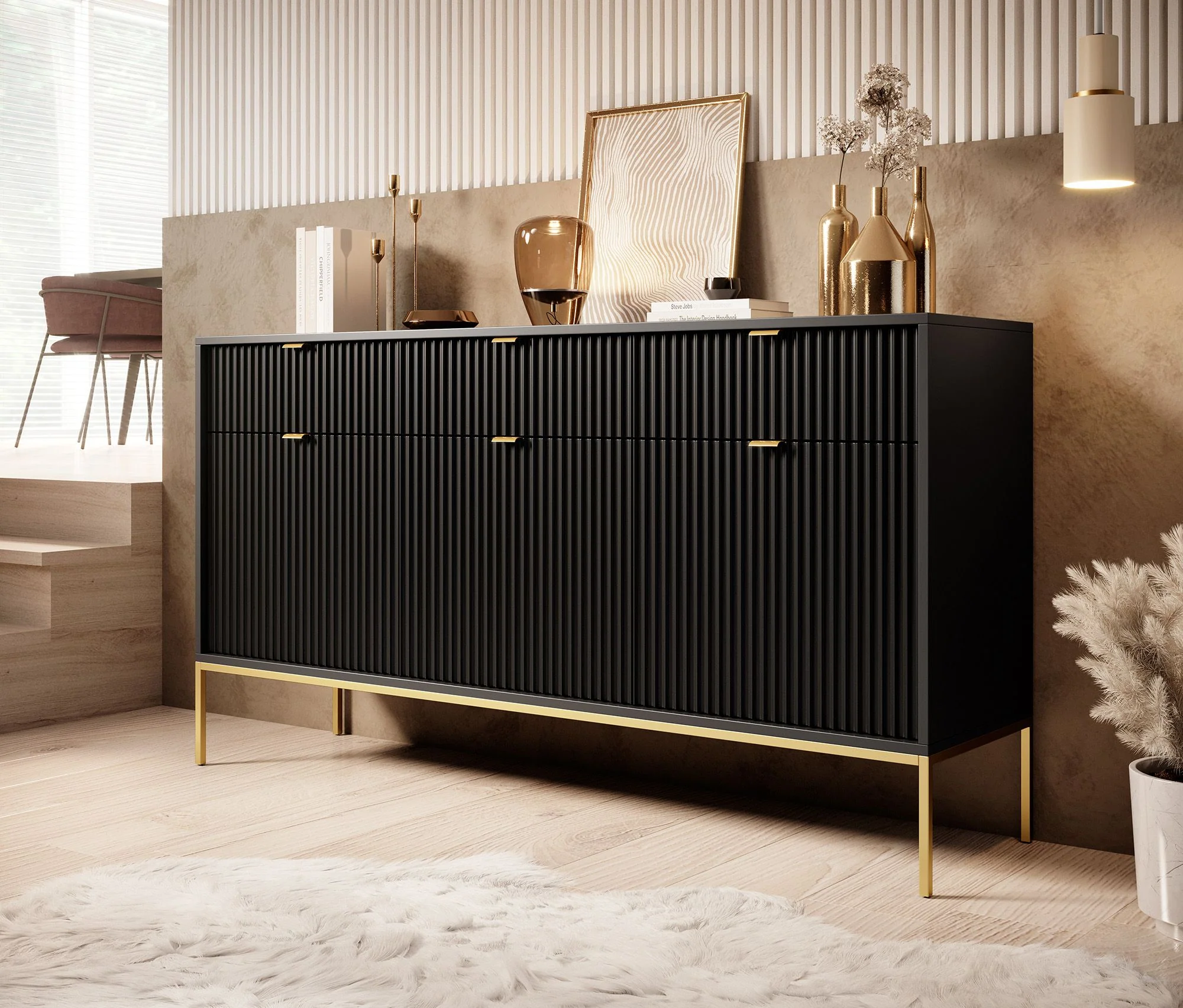 Navil 2 - Dressoir - Zwart - 154x39x83 cm