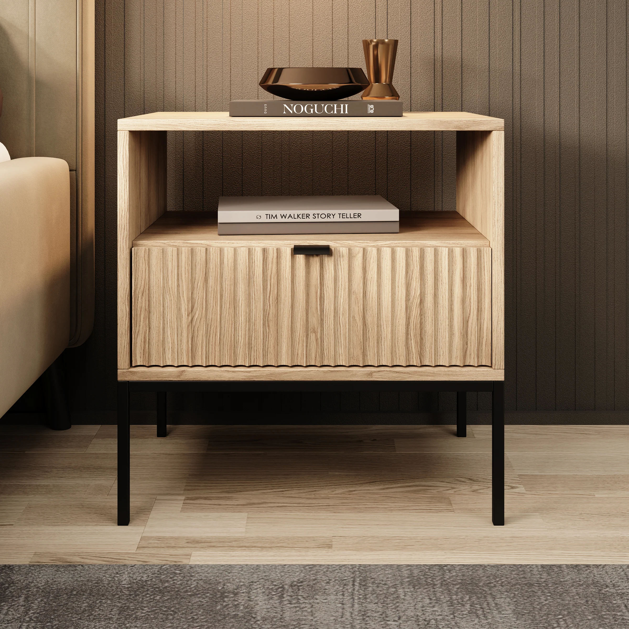 Navil - Nachtkastje - Eikenpatroon - 54x39x56 cm - Image 3