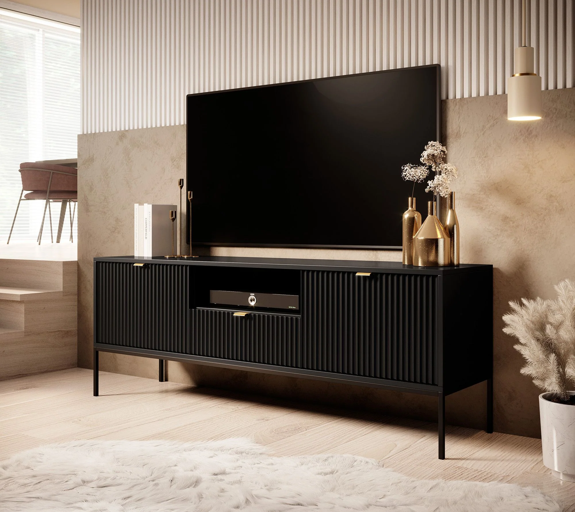 Navil - TV-Meubel - Zwart  - 154x39x56 cm