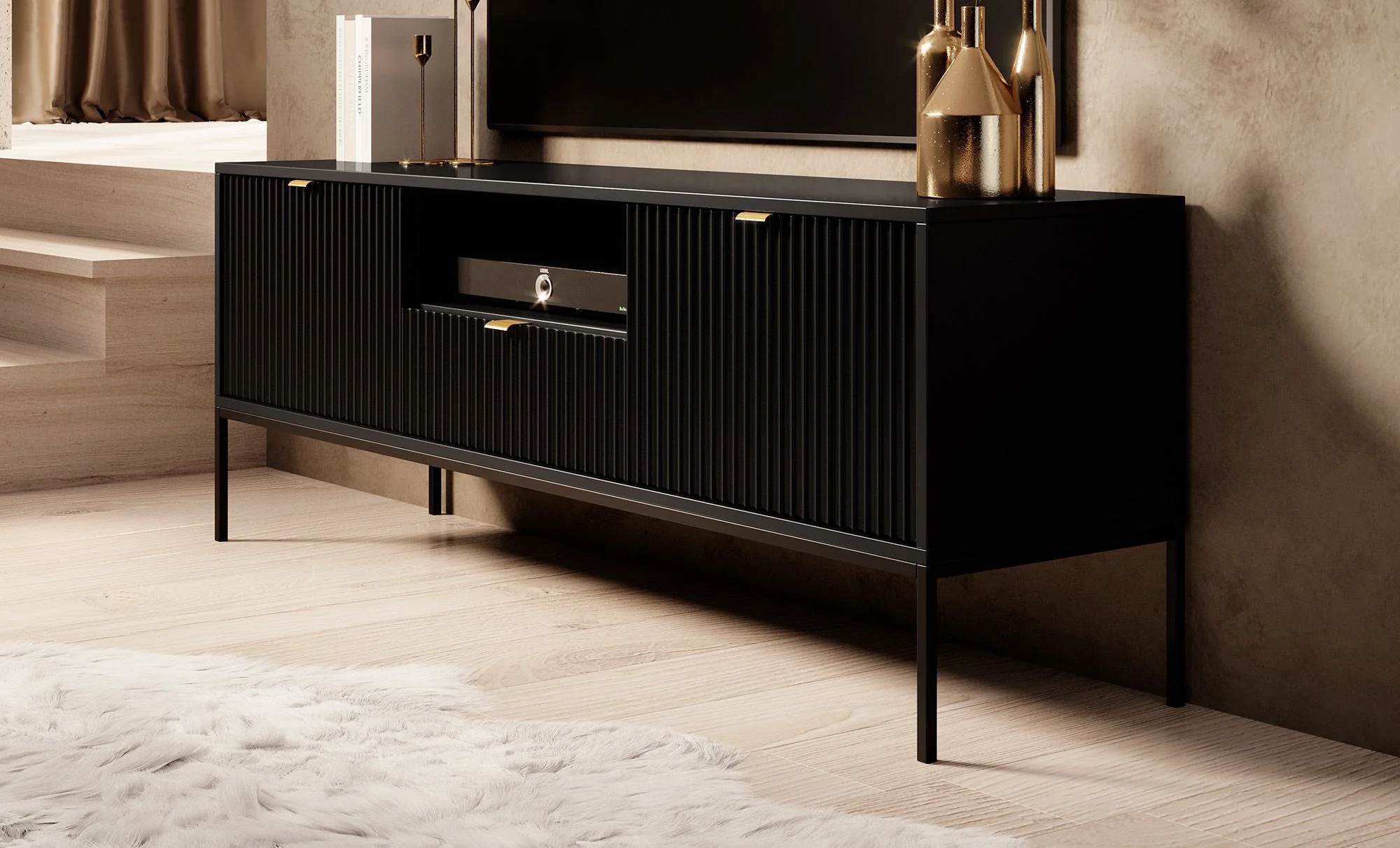 Navil - TV-Meubel - Zwart  - 154x39x56 cm - Image 3