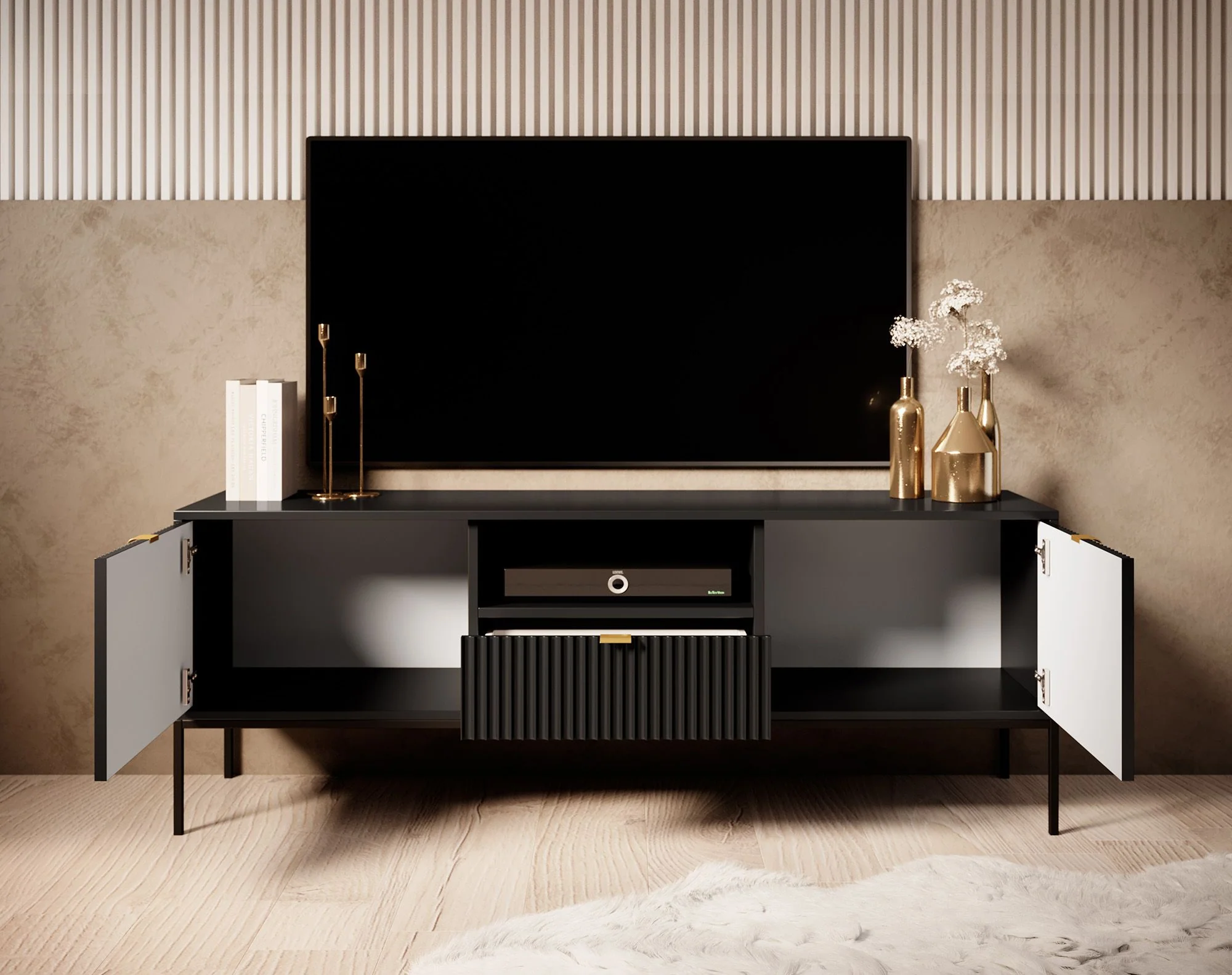 Navil - TV-Meubel - Zwart  - 154x39x56 cm - Image 4