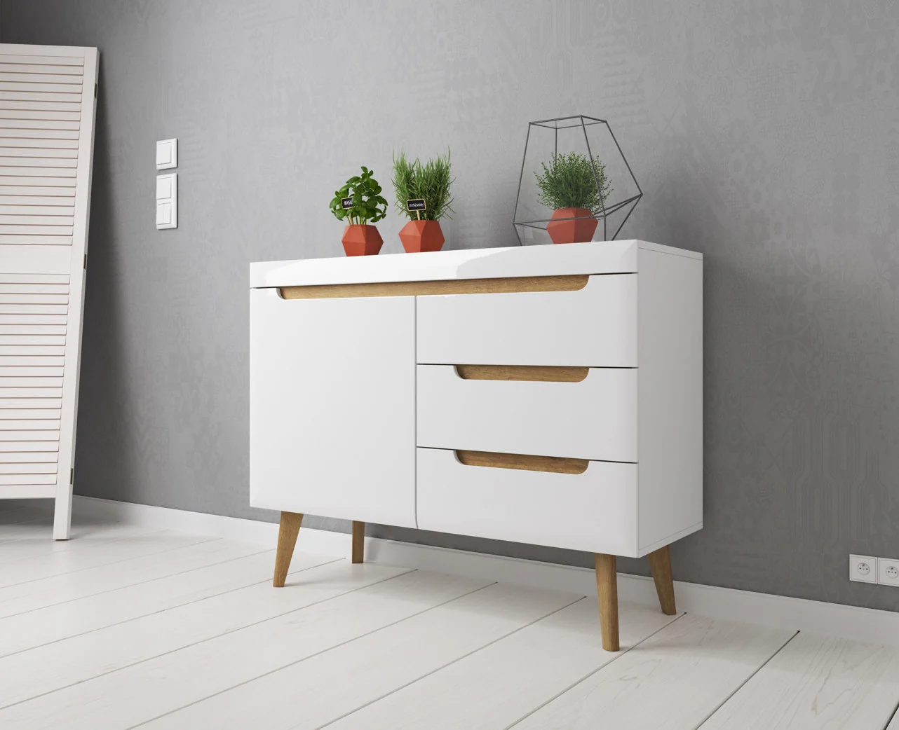 Nebraska - Dressoir - Wit/eiken - 107x40x83 cm