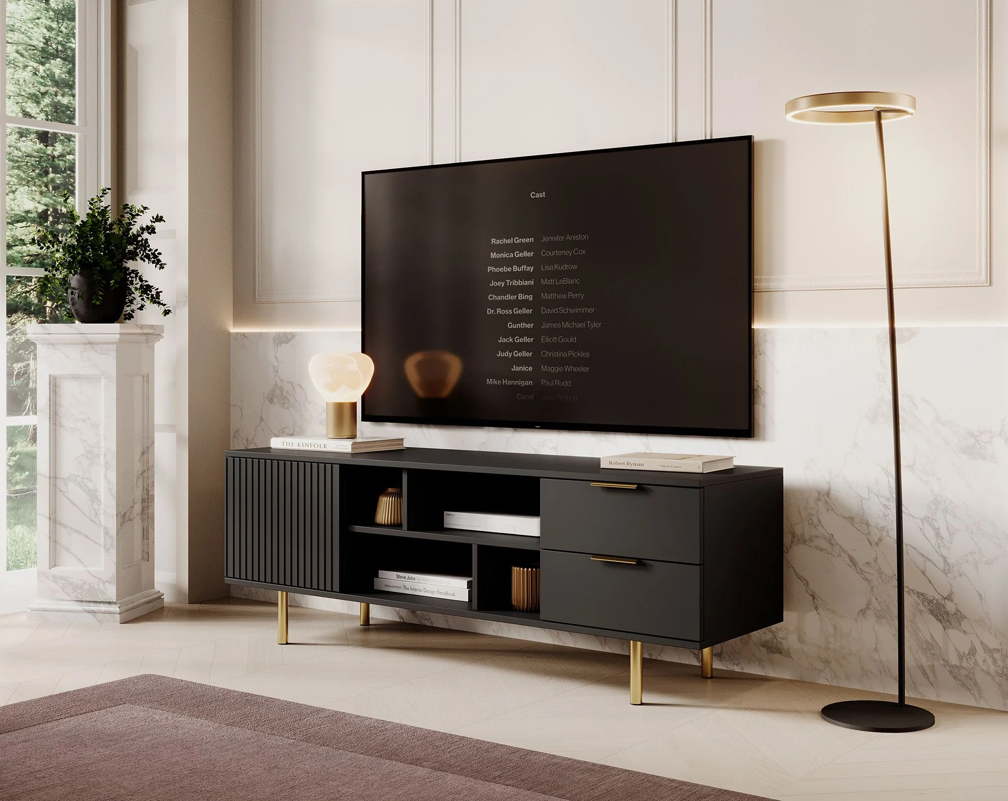 Nicola - TV-Meubel - Mat zwart  - 150x41x52 cm