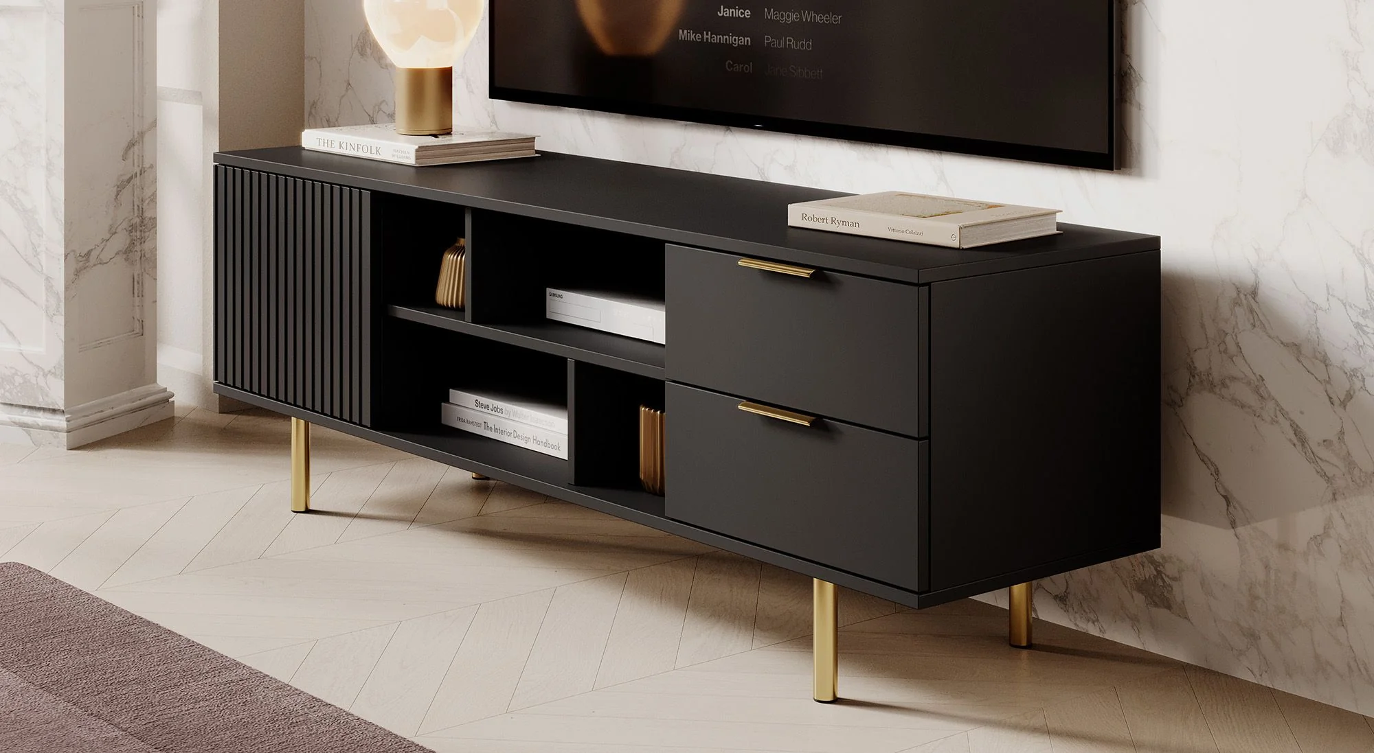 Nicola - TV-Meubel - Mat zwart  - 150x41x52 cm - Image 4