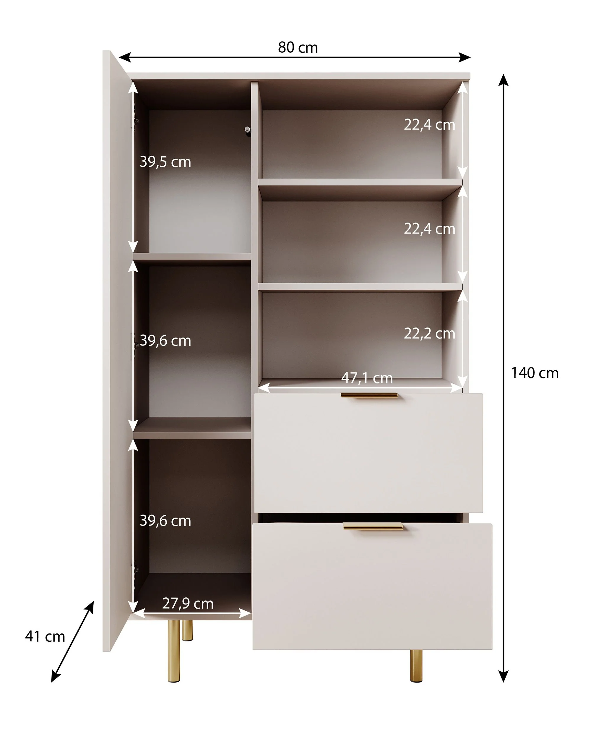 Nicola - Vitrinekast - Zwart - 80x41x140 cm - Image 5
