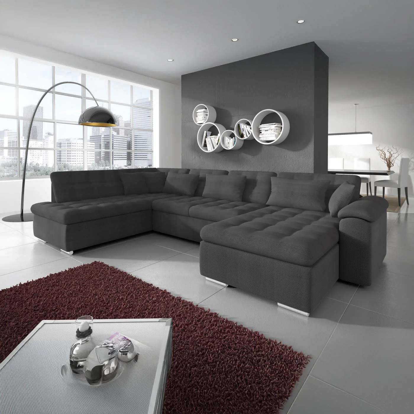 Nicoreta - Hoekbank 5-zits met chaise longue - Stof grijs - Rechts