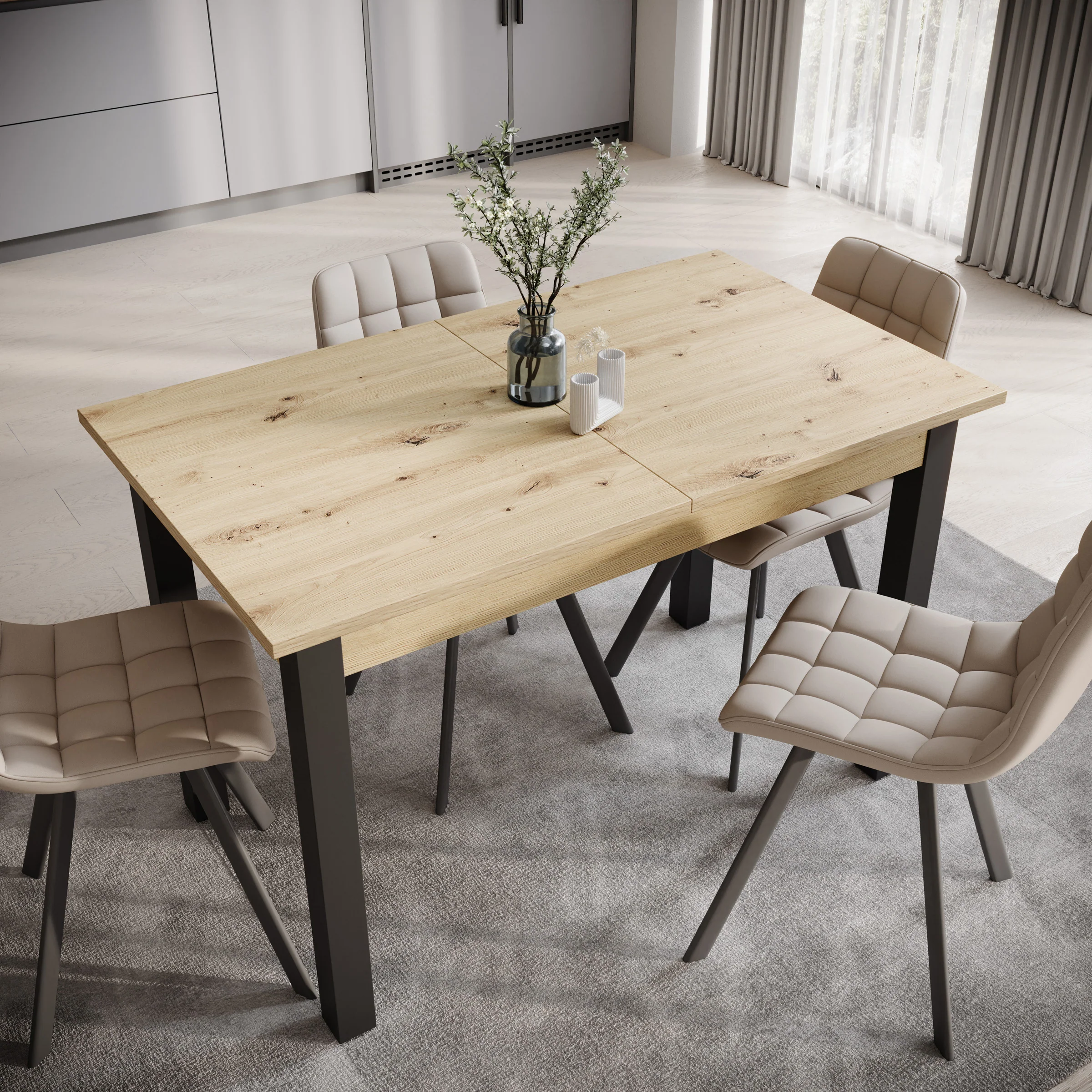 Noah - Eetkamertafel - Eiken/zwart - 120x70x76 cm - Image 5