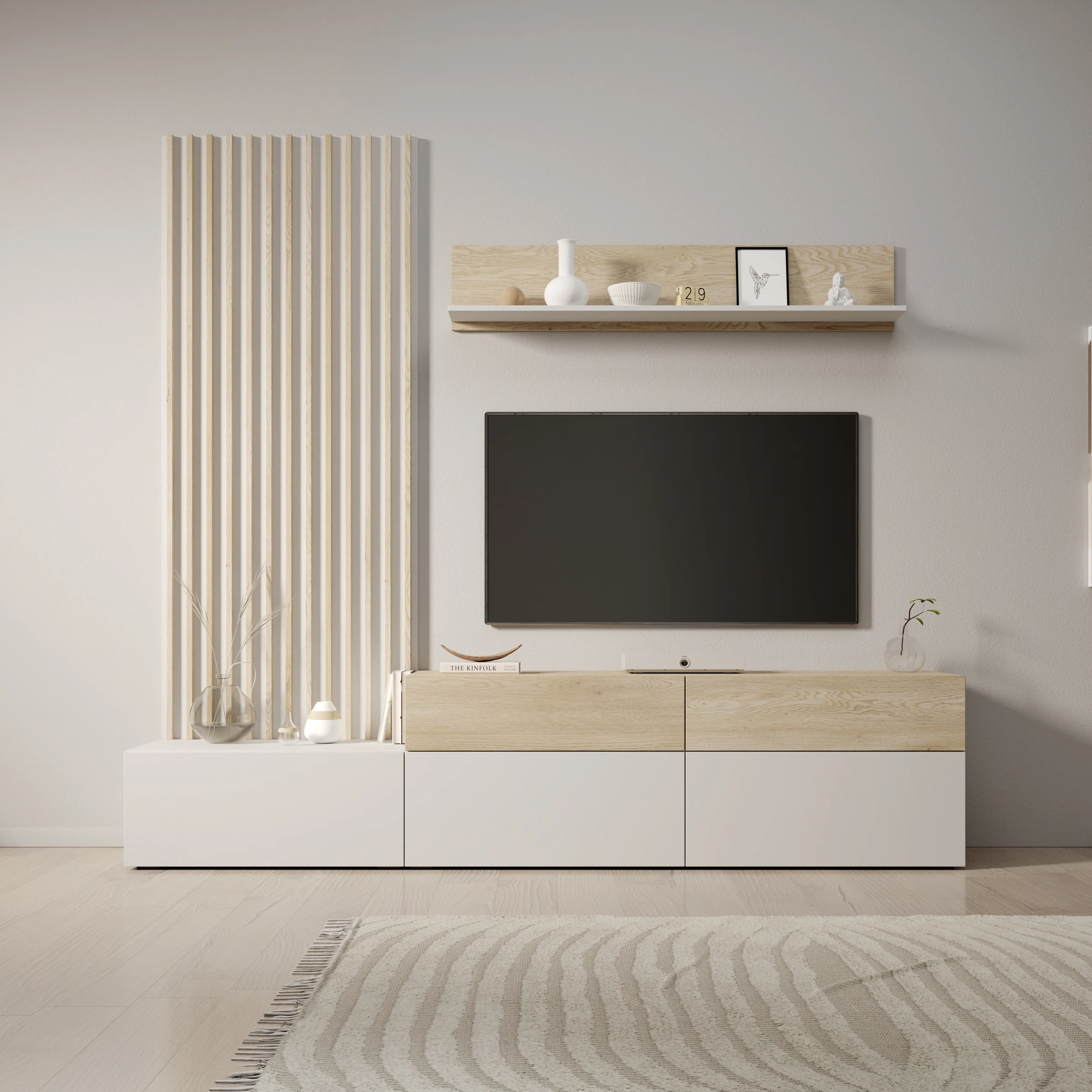 Nobu - Wandmeubel - Wit/Eikenpatroon - 225x40x209 cm - Image 3