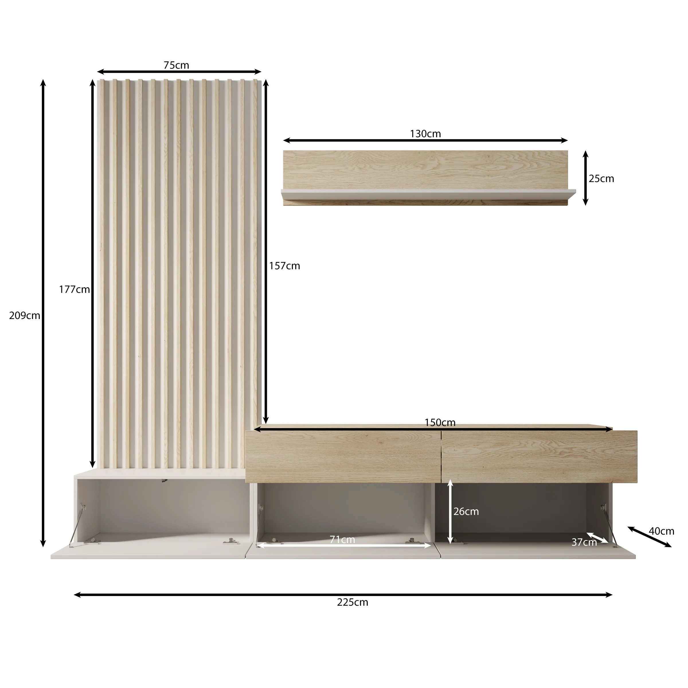 Nobu - Wandmeubel - Wit/Eikenpatroon - 225x40x209 cm - Image 6