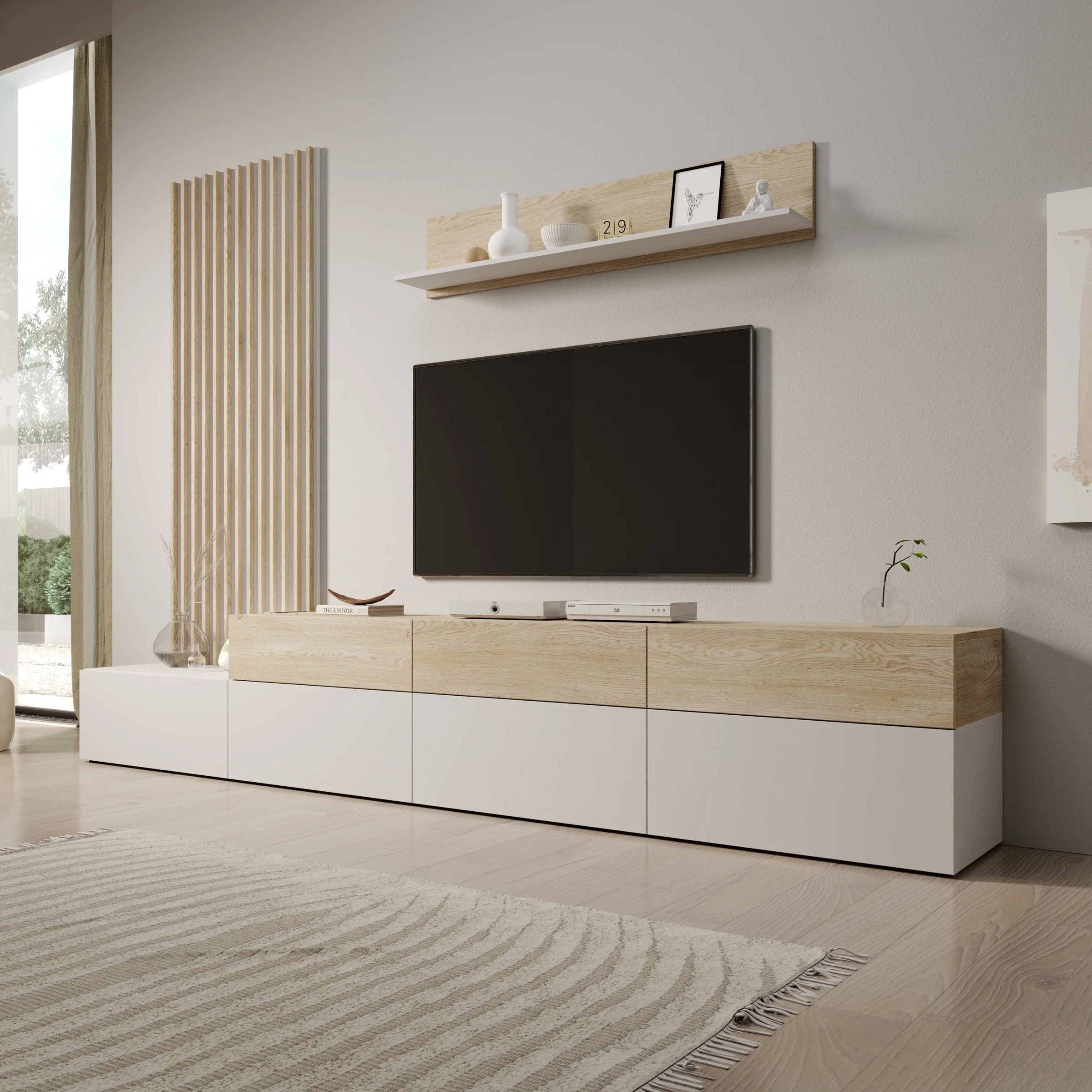 Nobu - Wandmeubel - Wit/Eikenpatroon - 300x40x209 cm
