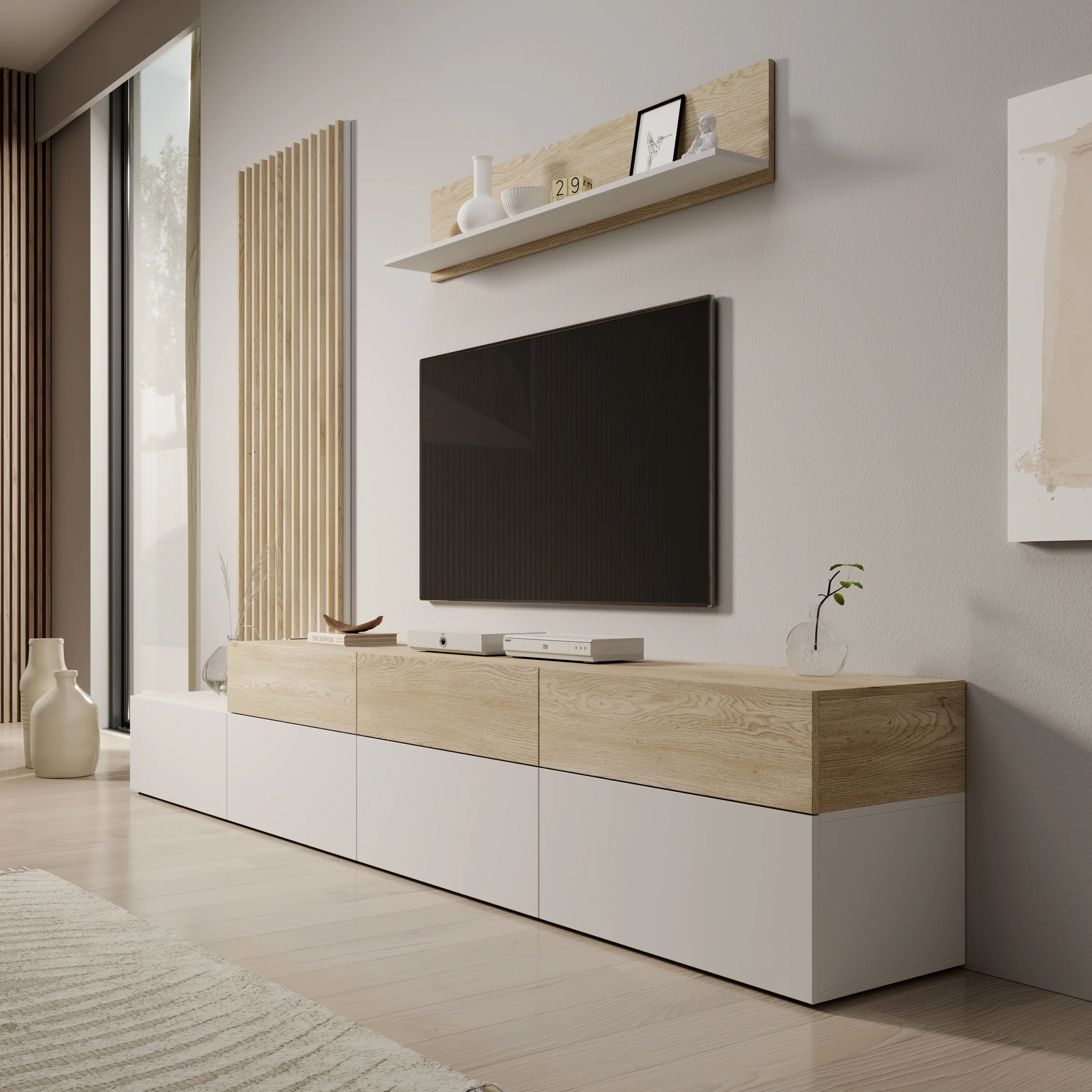 Nobu - Wandmeubel - Wit/Eikenpatroon - 300x40x209 cm - Image 4