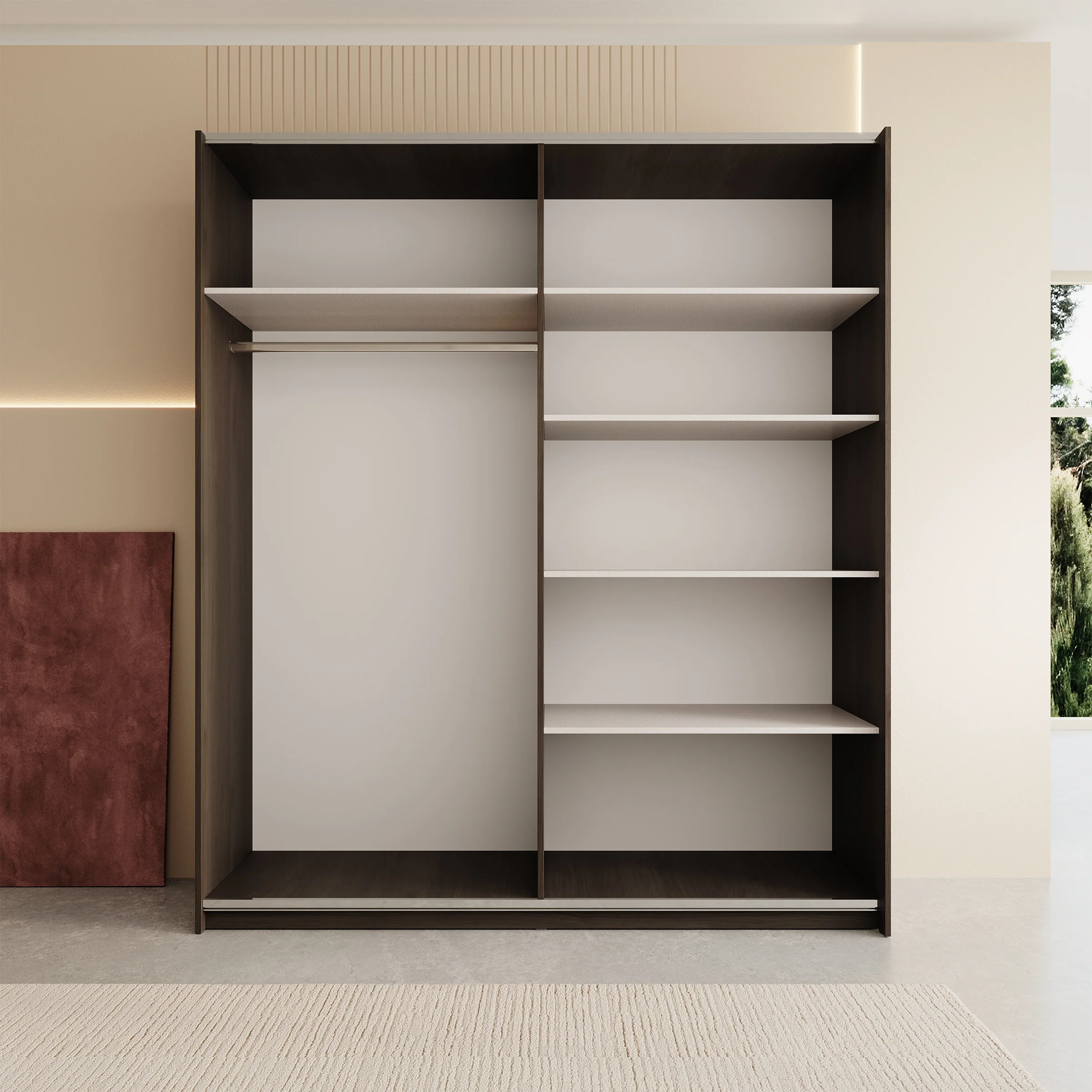 Nokta - Kledingkast met schuifdeuren - Donker eikenpatroon - 180x61x210 cm - Image 2