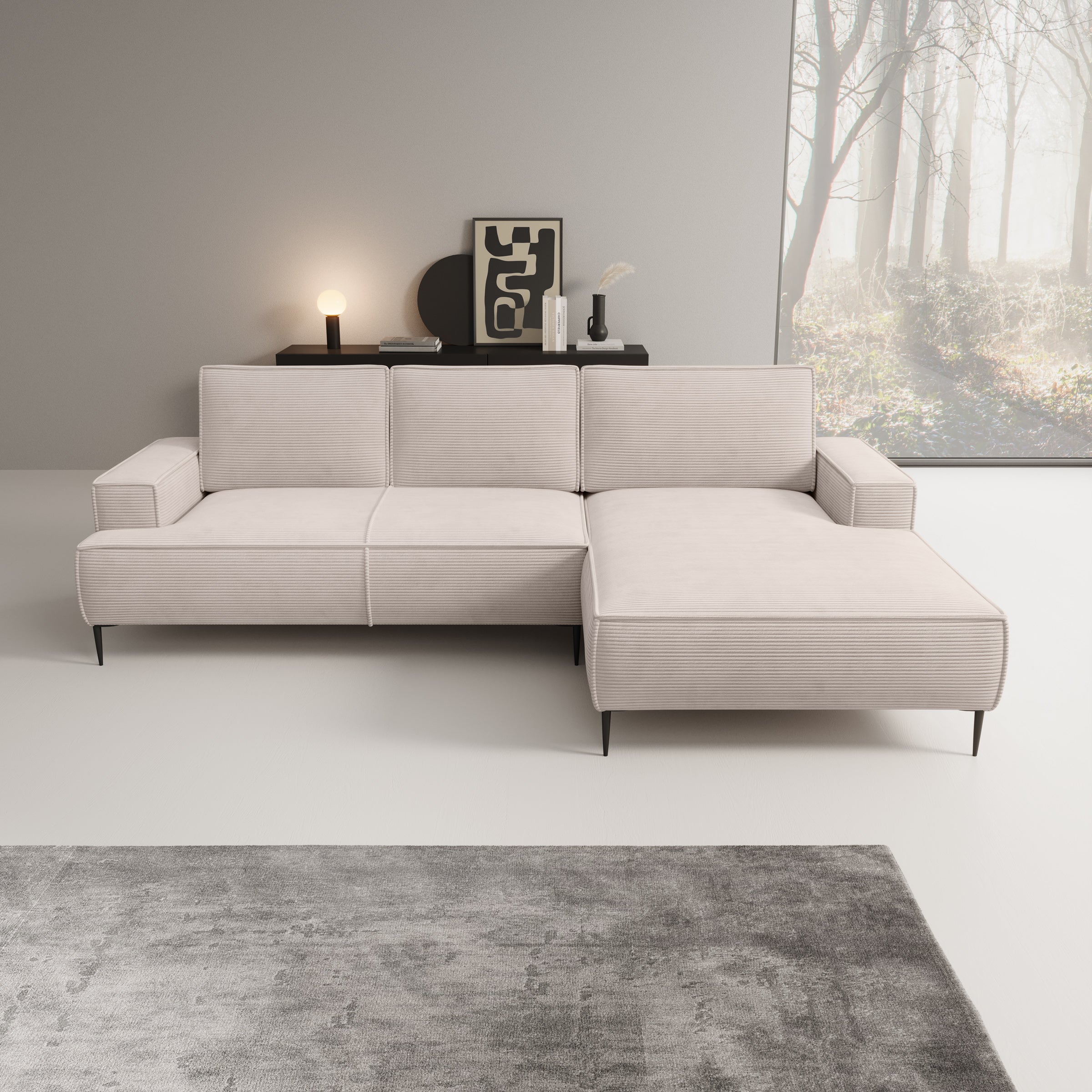 Olympia - Hoekbank 3-zits met chaise longue - Ribstof beige - Rechts - Image 2