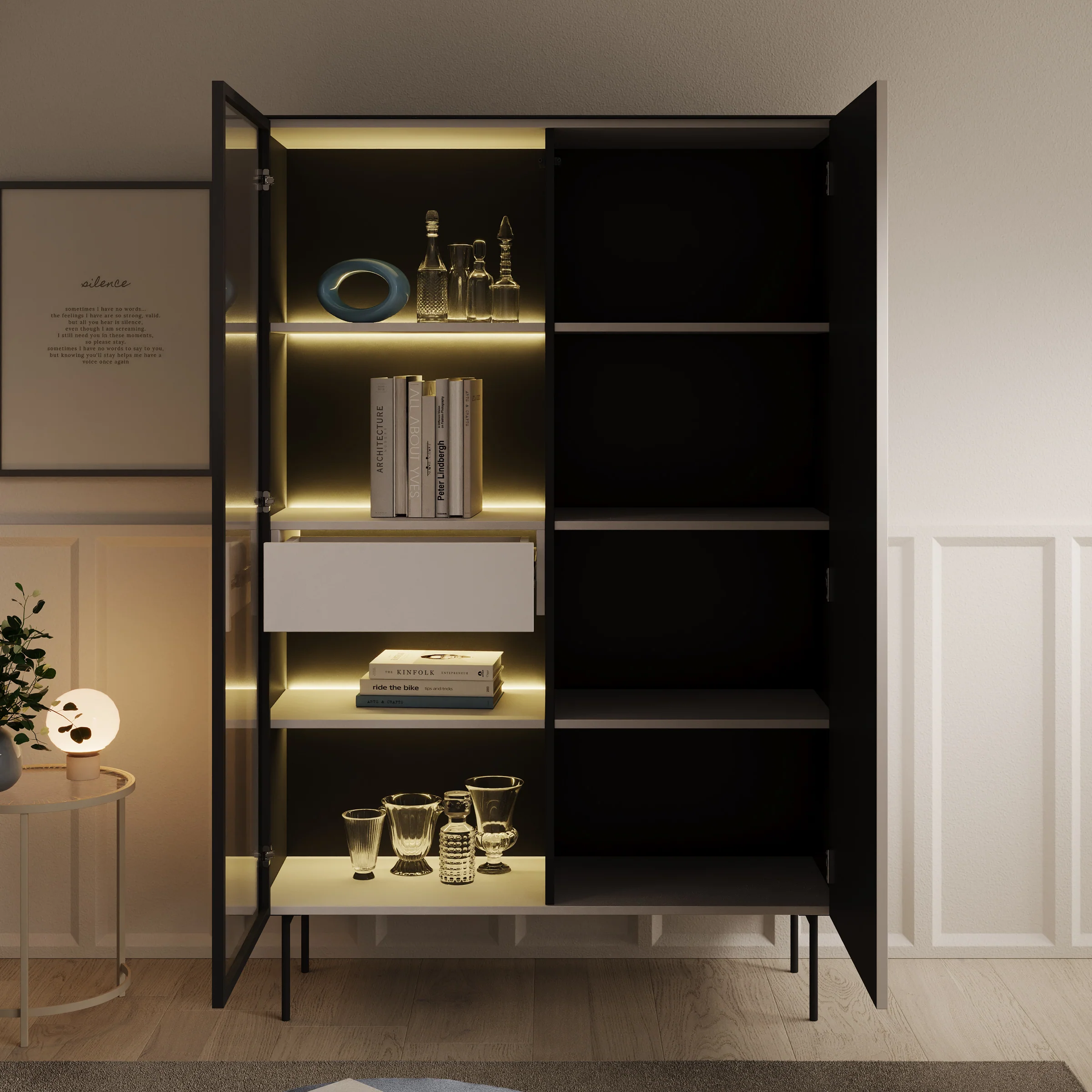 Okari - Vitrinekast - Beige - 107x39x167 cm - Image 2