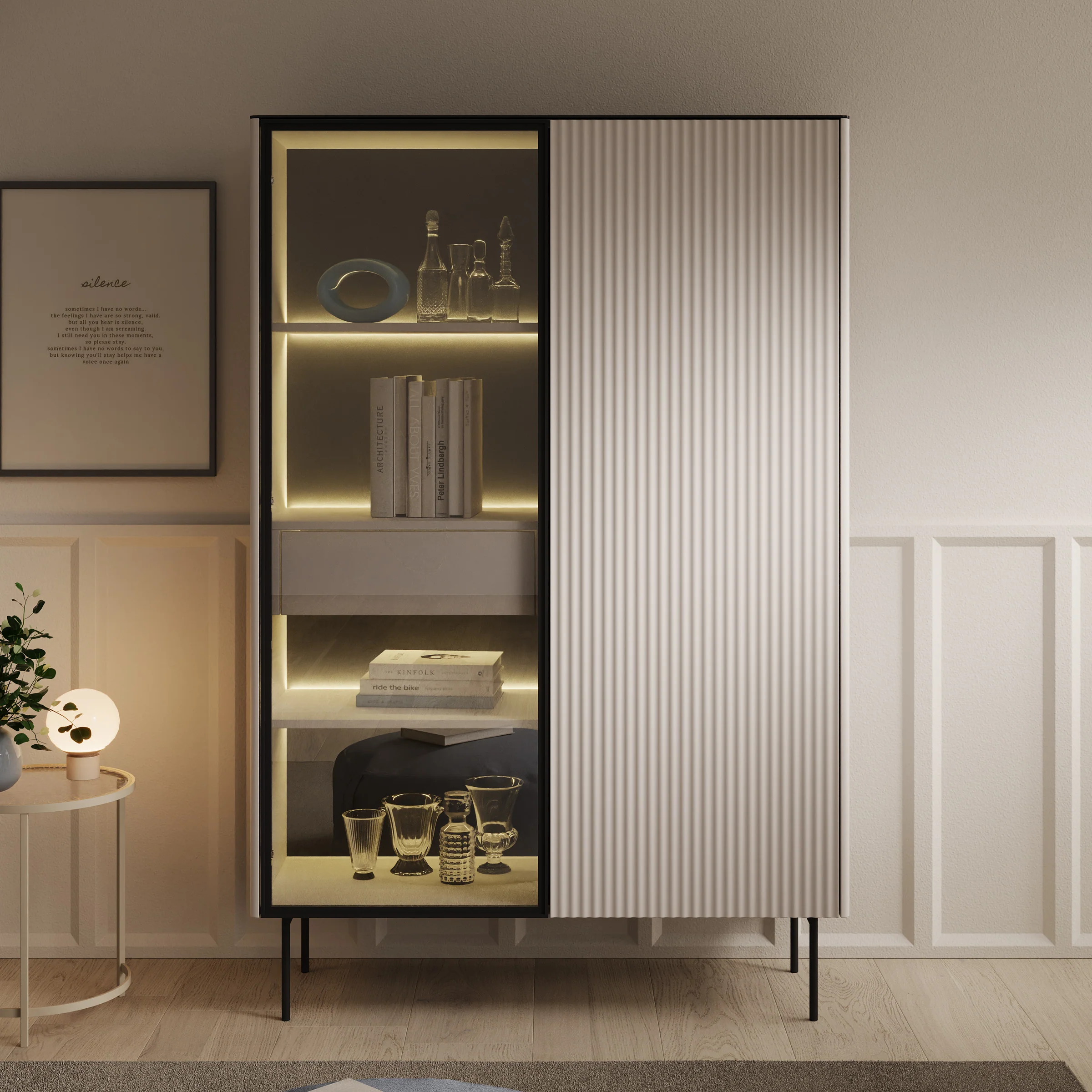 Okari - Vitrinekast - Beige - 107x39x167 cm - Image 3