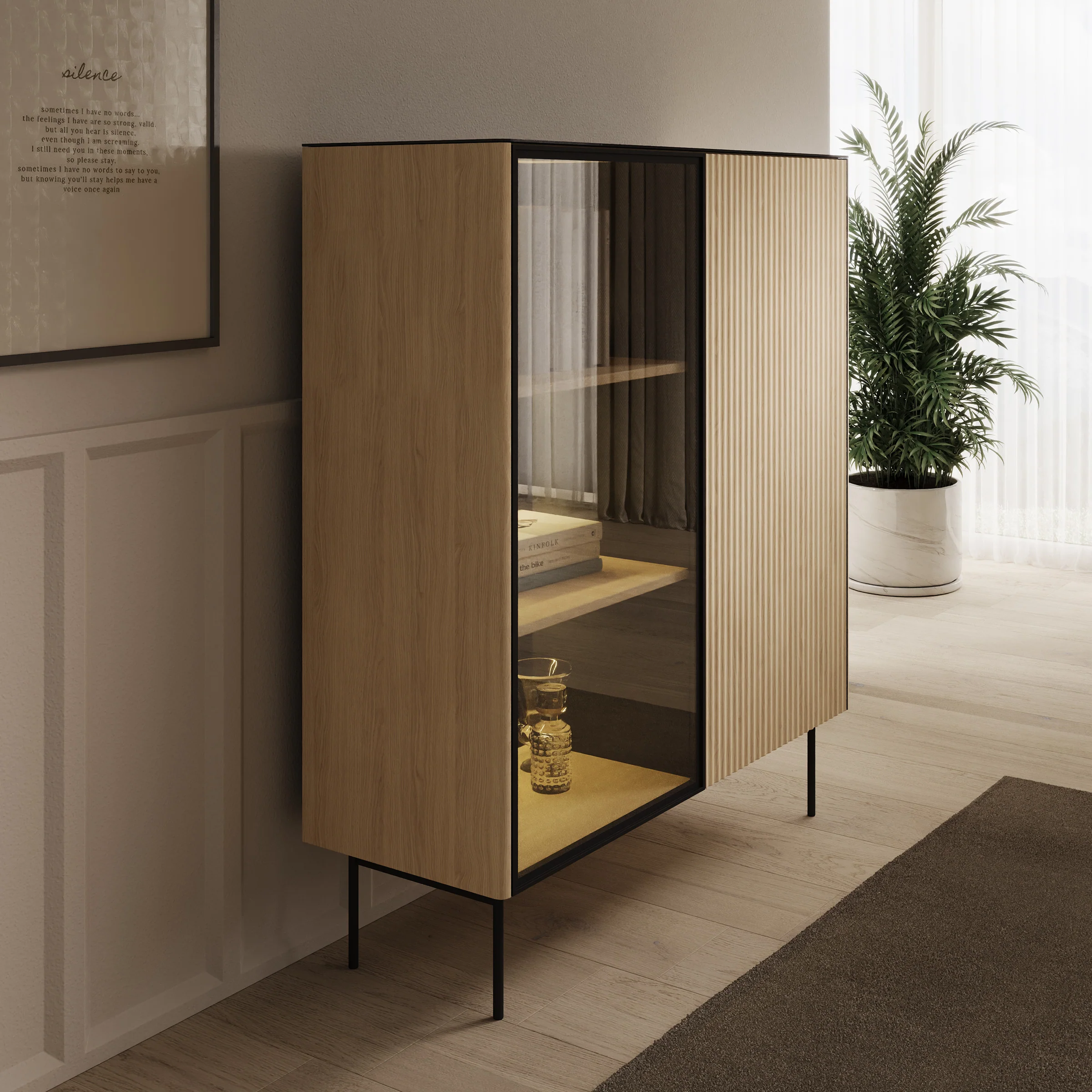Okari - Vitrinekast - Eikenpatroon - 107x39x127 cm - Image 4
