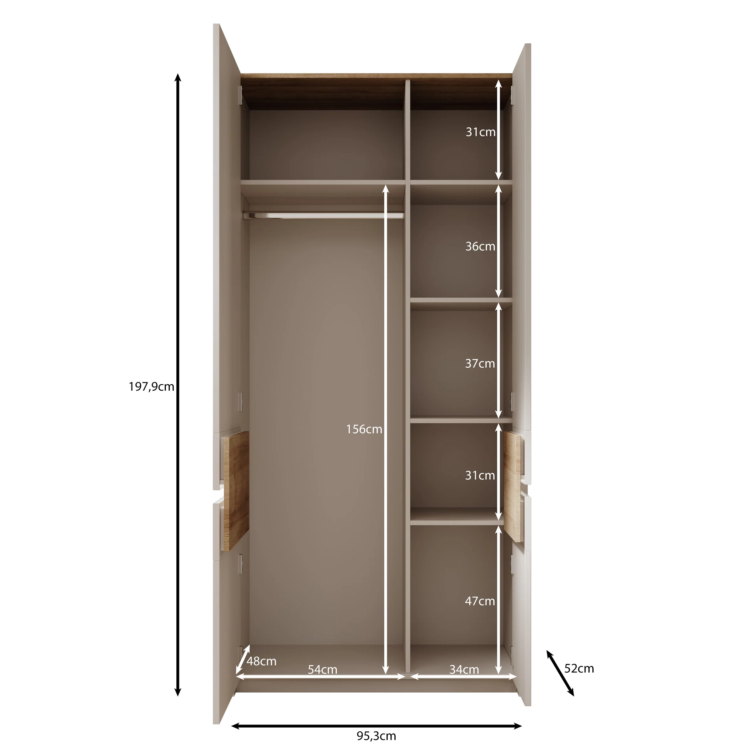 Orlano - Kledingkast - Beige - 95x52x198 cm - Image 5