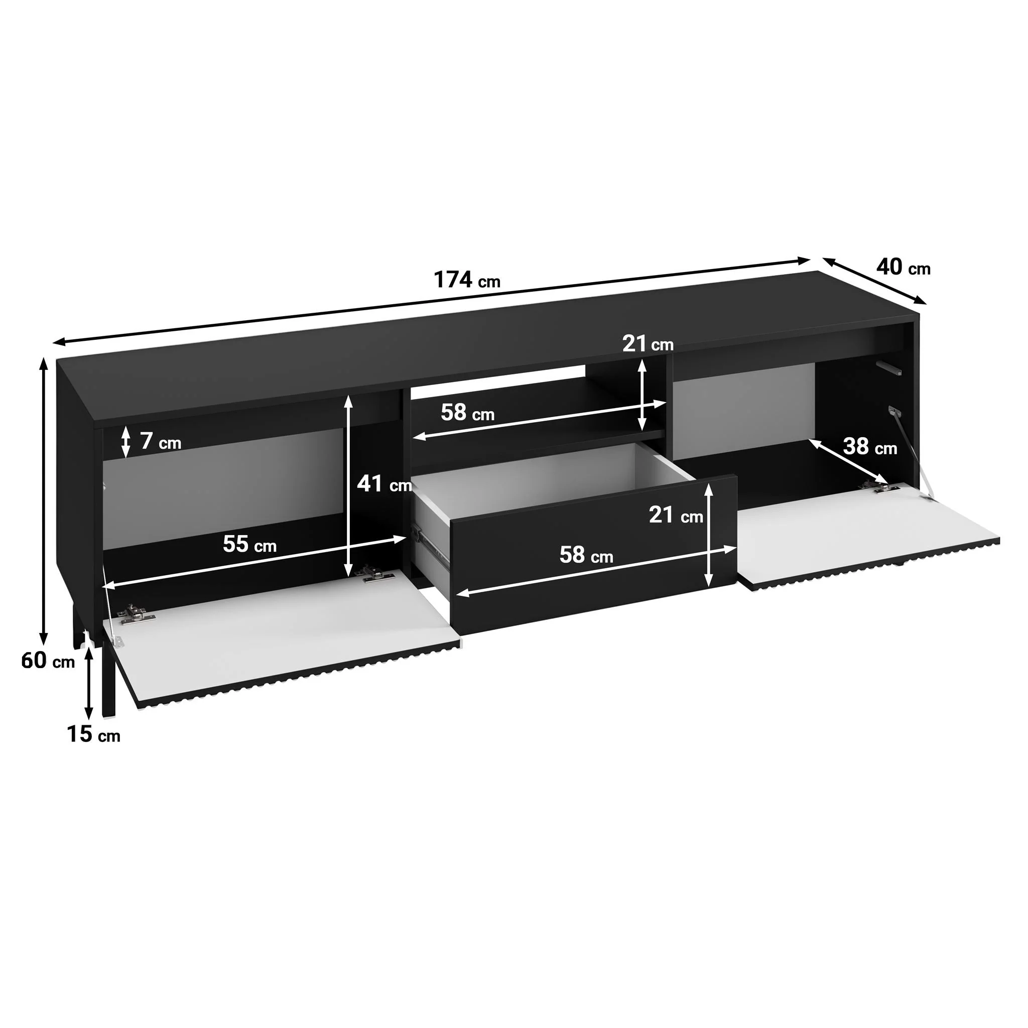 Orvana 2 - TV-Meubel met 2 deuren - Zwart  - 174x40x60 cm - Image 5