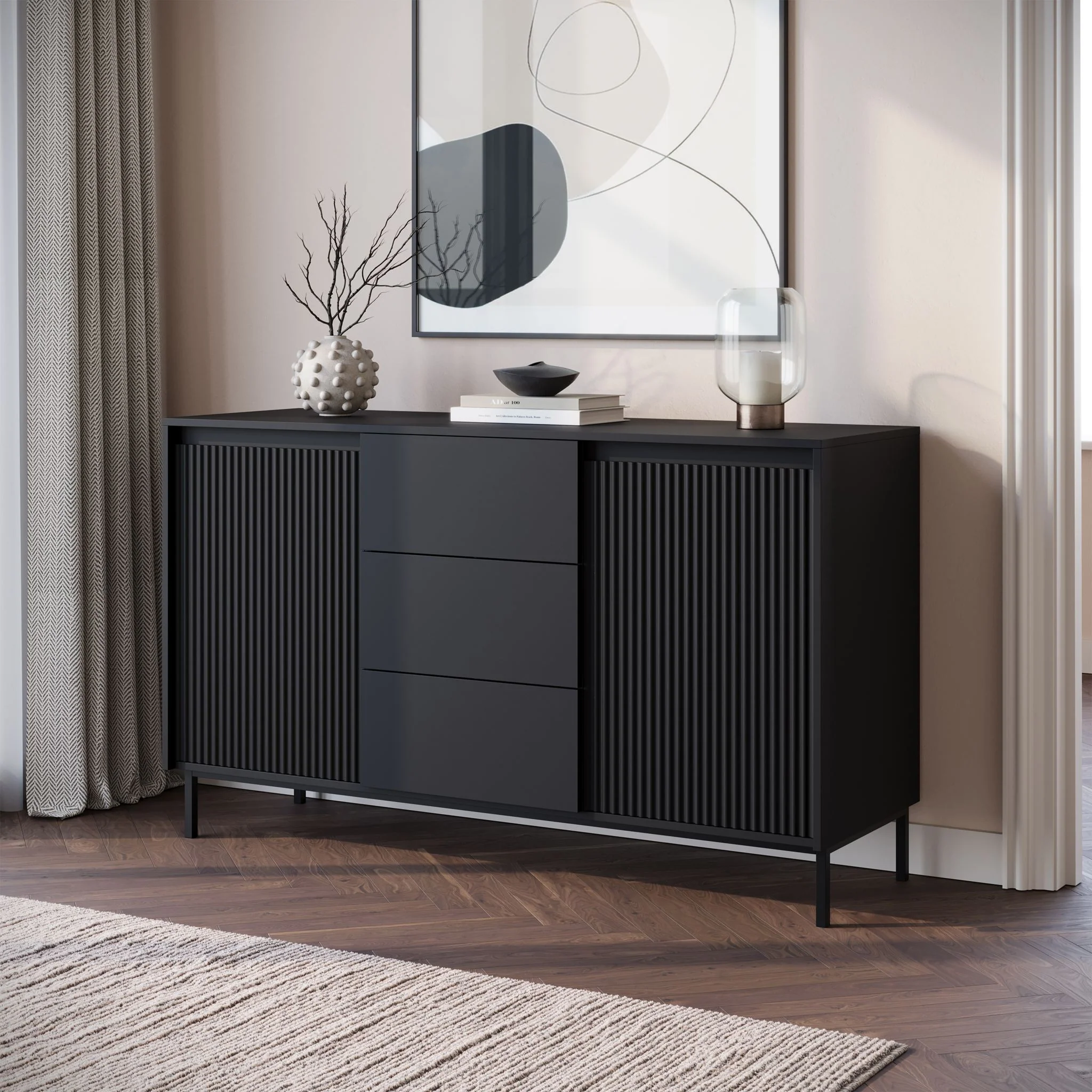 Orvana - Dressoir - Zwart - 153x50x90 cm