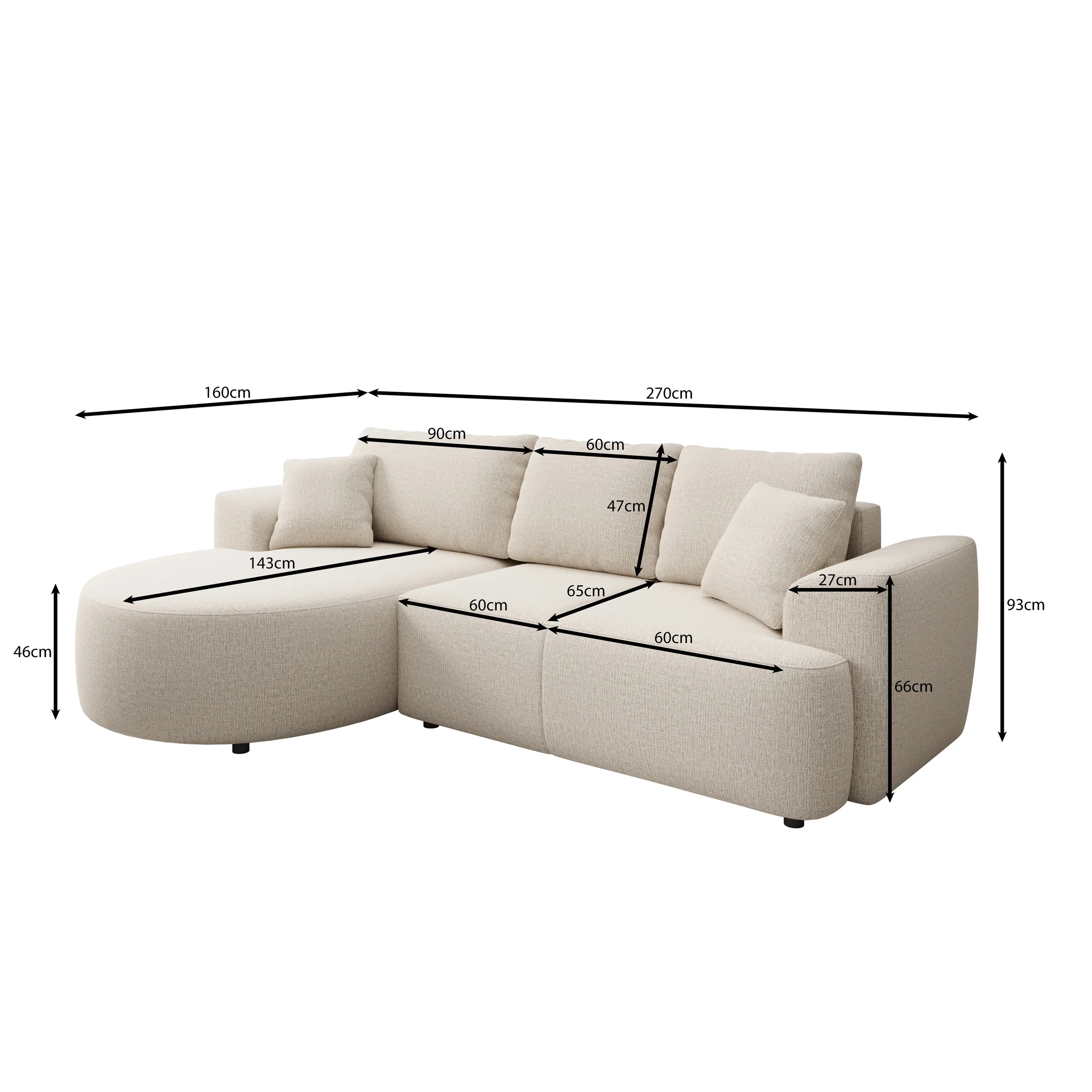 Palladio - Hoekbank 3-zits met chaise longue - Stof beige - Links - Image 3