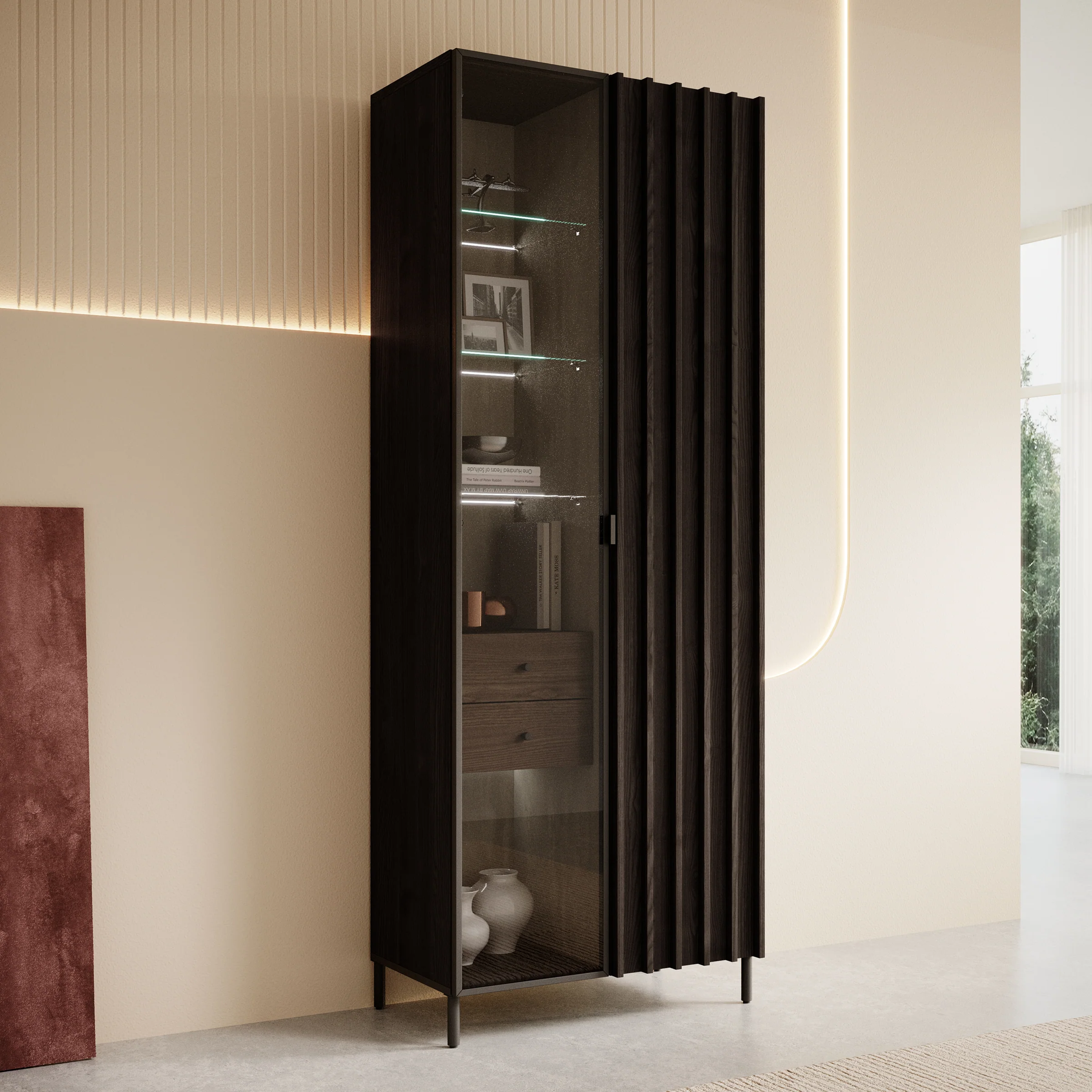 Paz - Vitrinekast - Donkerbruin - 73x44x196 cm