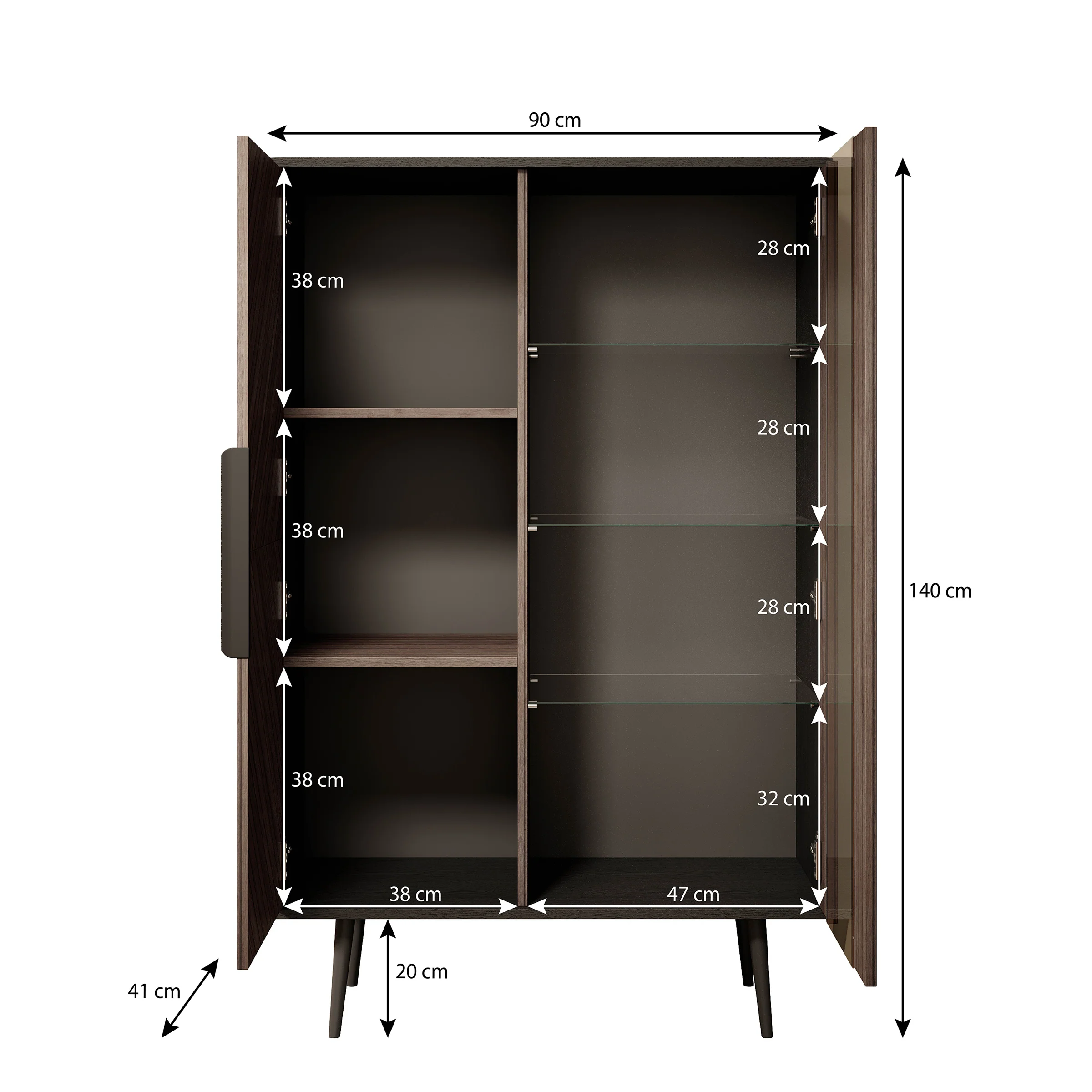 Pedro - Vitrinekast - Donker eiken - 90x41x140 cm - Image 6