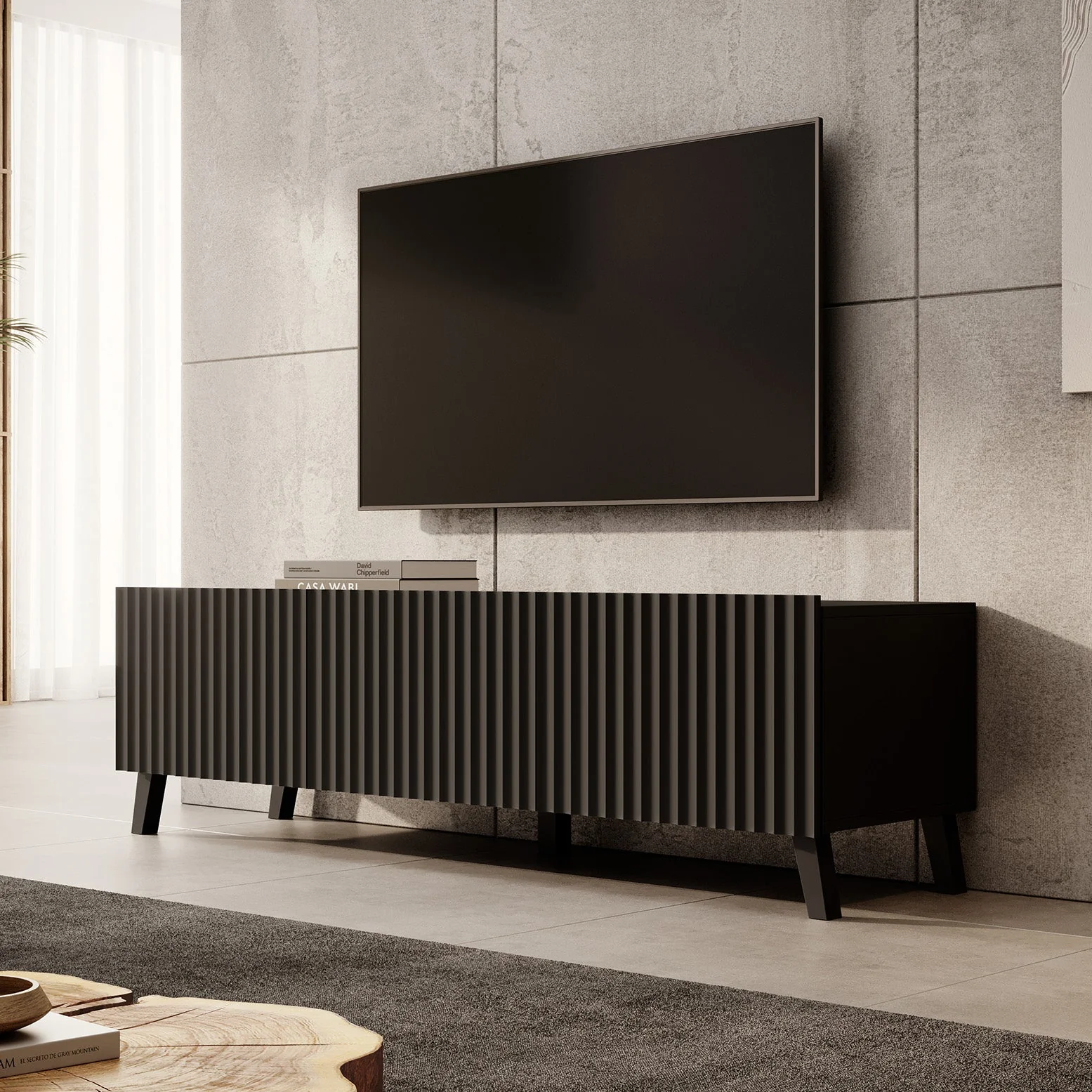 Pepinos 2 - TV-Meubel - Mat zwart - 150x42x44 cm