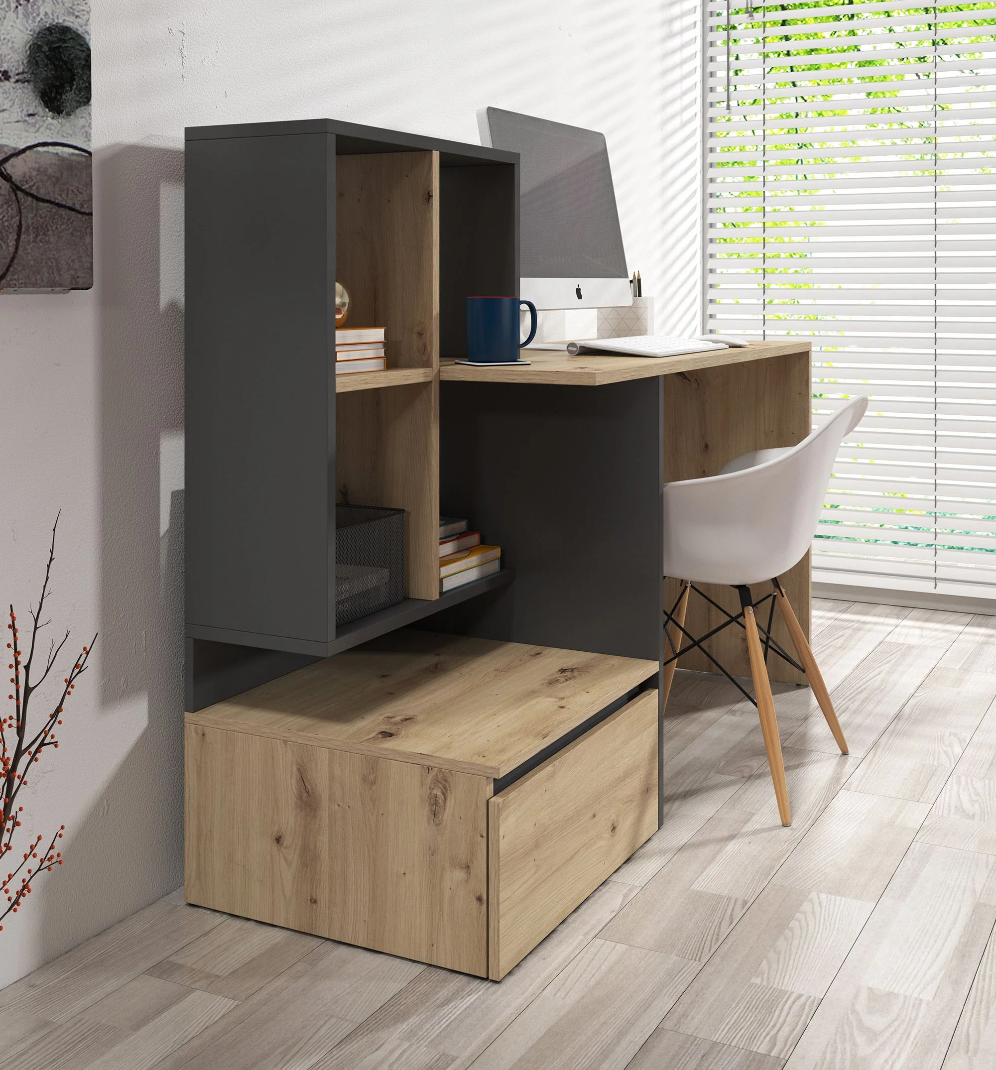 Pierre 2 - Bureau - Eiken/antraciet - 145x52 cm - Image 4