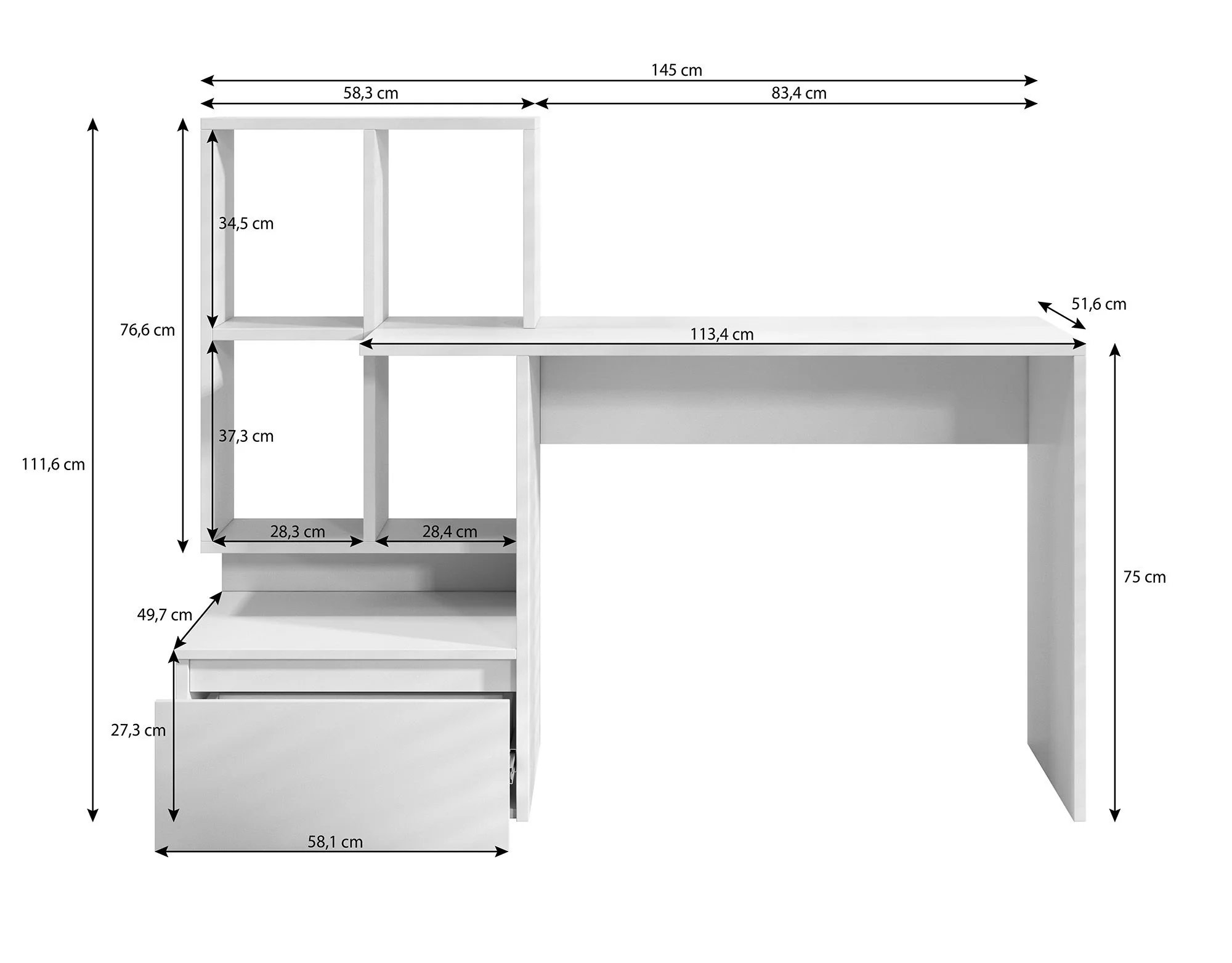 Pierre 2 - Bureau - Wit - 145x52 cm - Image 5