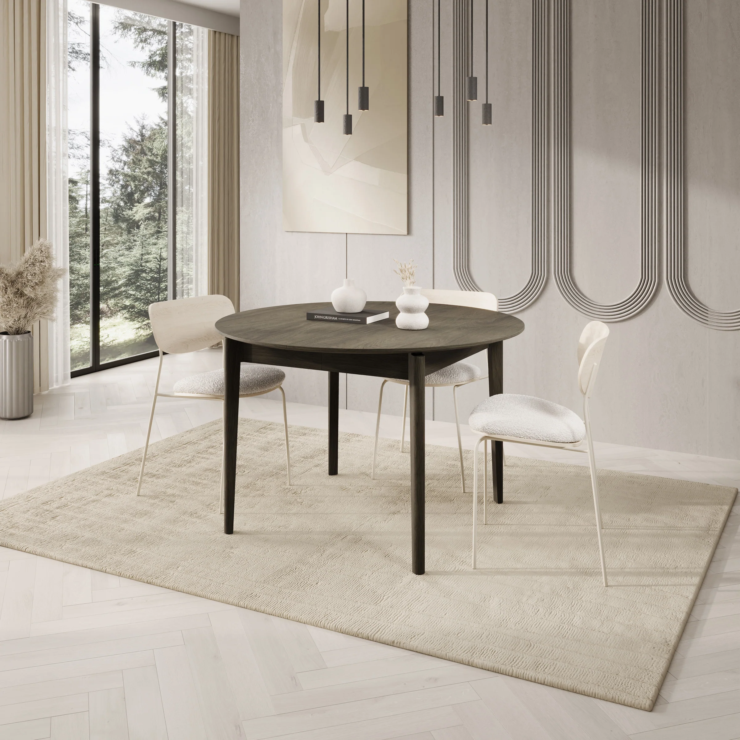 Portino - Eetkamertafel - Donker eiken - 120-240x120x77 cm - Image 2
