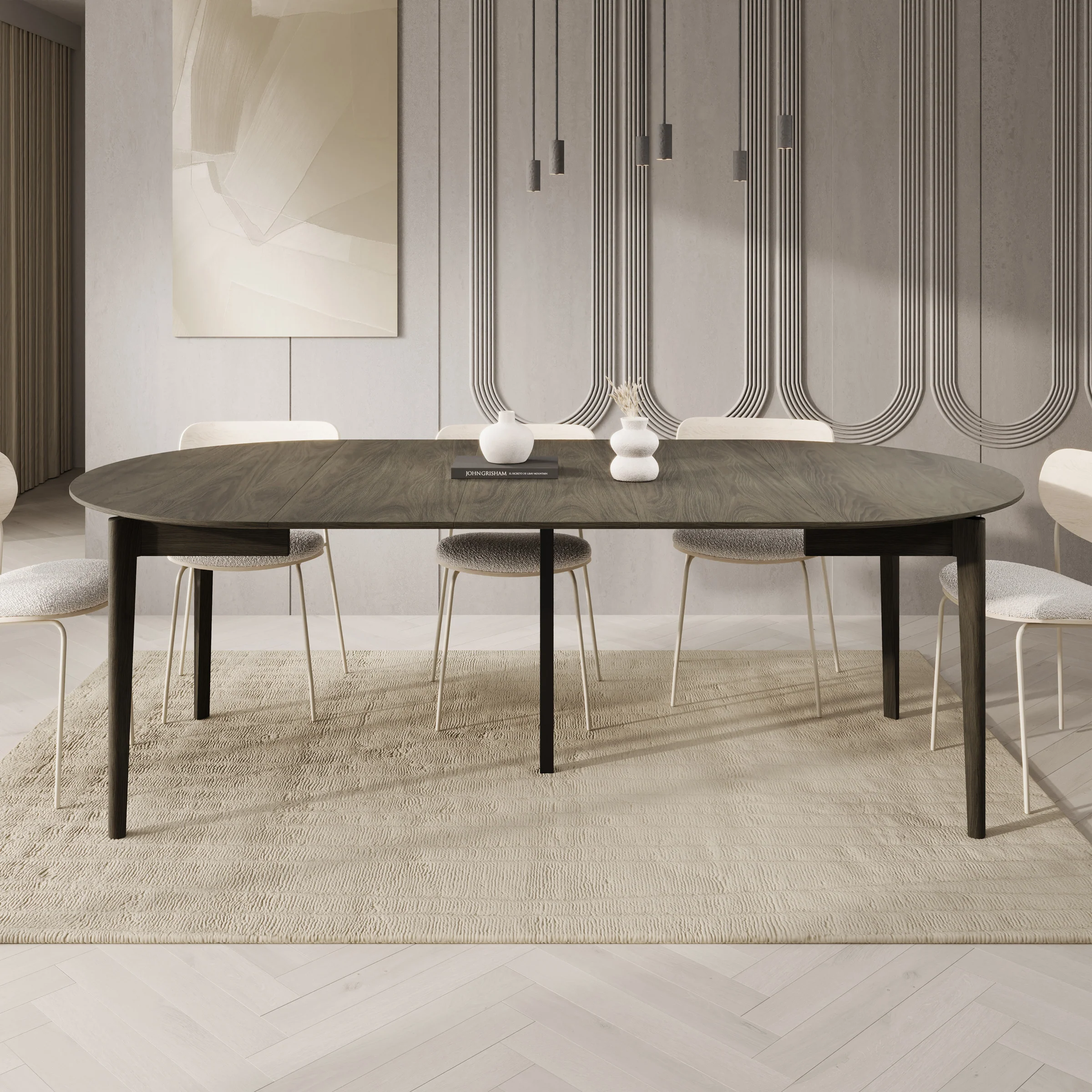 Portino - Eetkamertafel - Donker eiken - 120-240x120x77 cm - Image 5