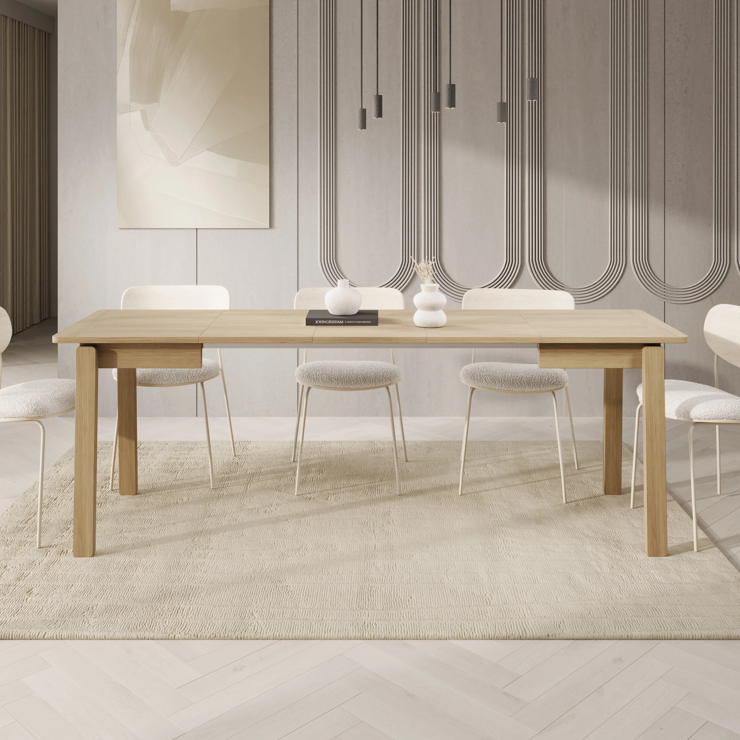 Portino - Eetkamertafel - Licht eiken - 104-224x60x77 cm - Image 4