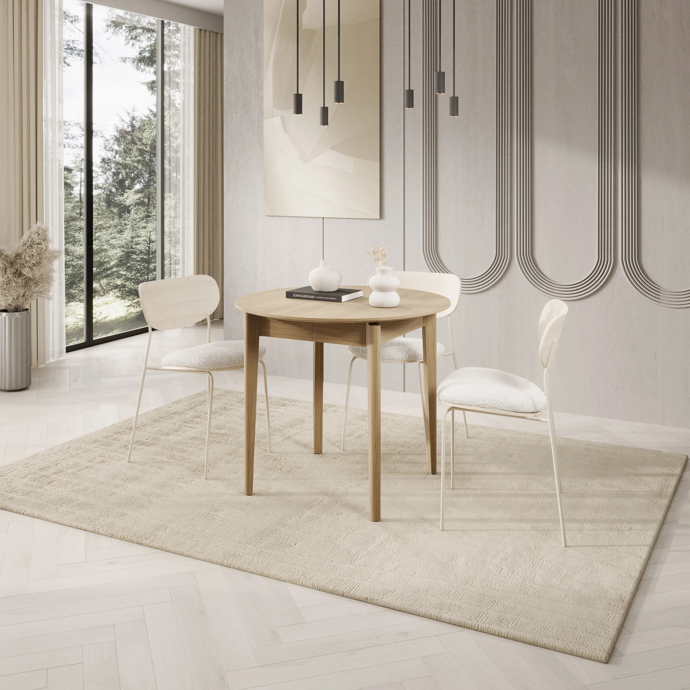 Portino - Eetkamertafel - Licht eiken - 90-210x90x77cm - Image 2