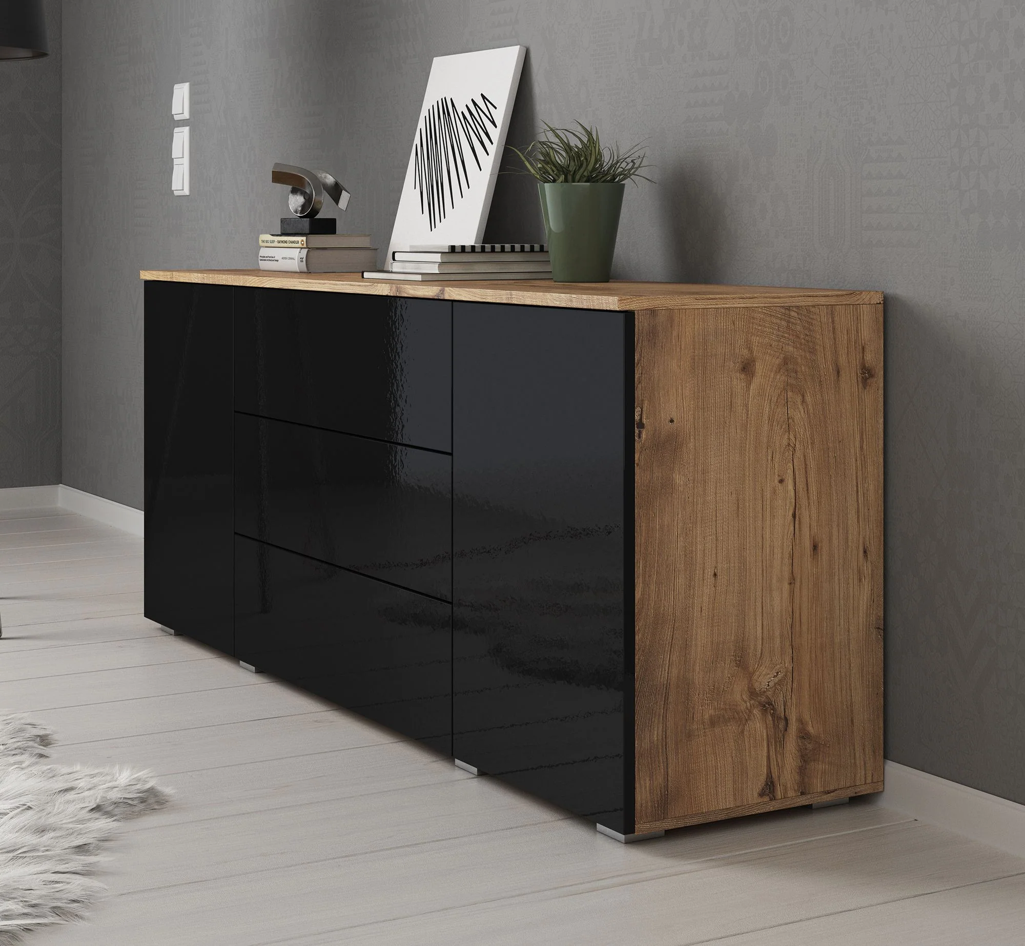 Pure - Dressoir - Zwart/eiken - 150x39x68 cm - Image 4