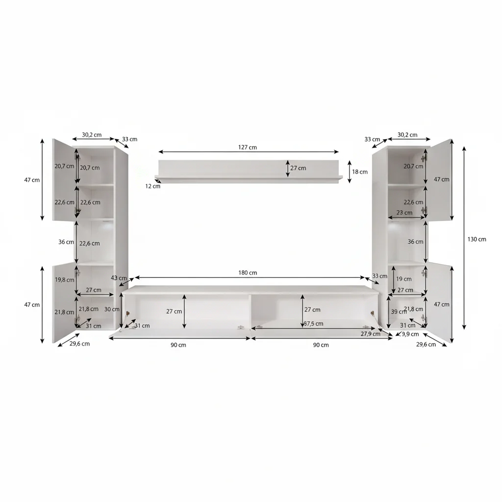 Pure XL - Wandmeubel - Wit - 180x33x130 cm - Image 9