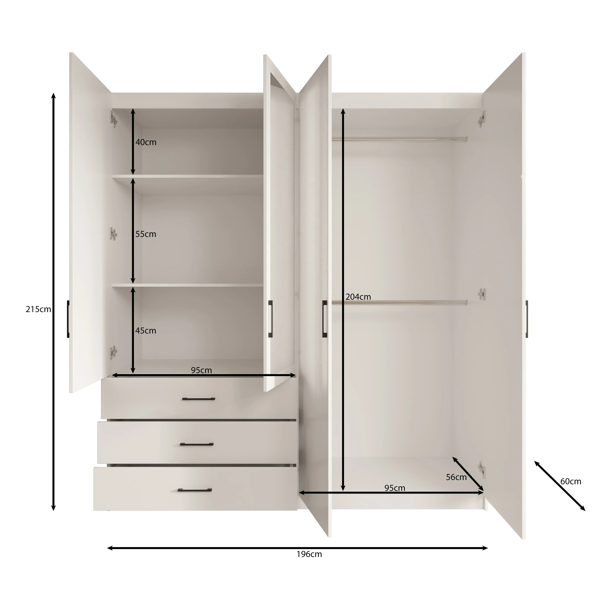 Puro - Kledingkast met 4 deuren - Wit - 196x60x215 cm - Image 5